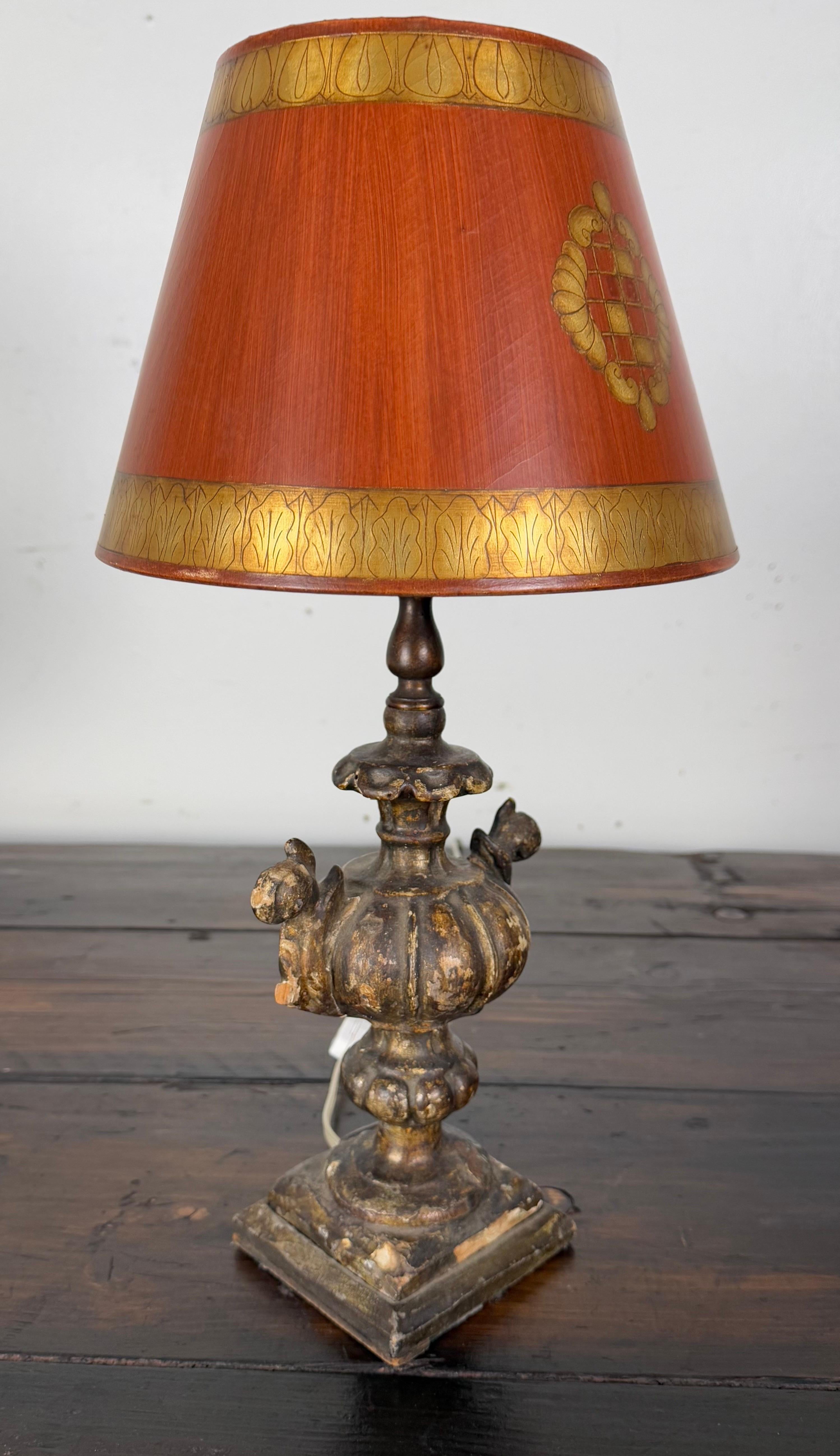 Italian Giltwood Urn Lamp w/ Parchment Shade For Sale 3