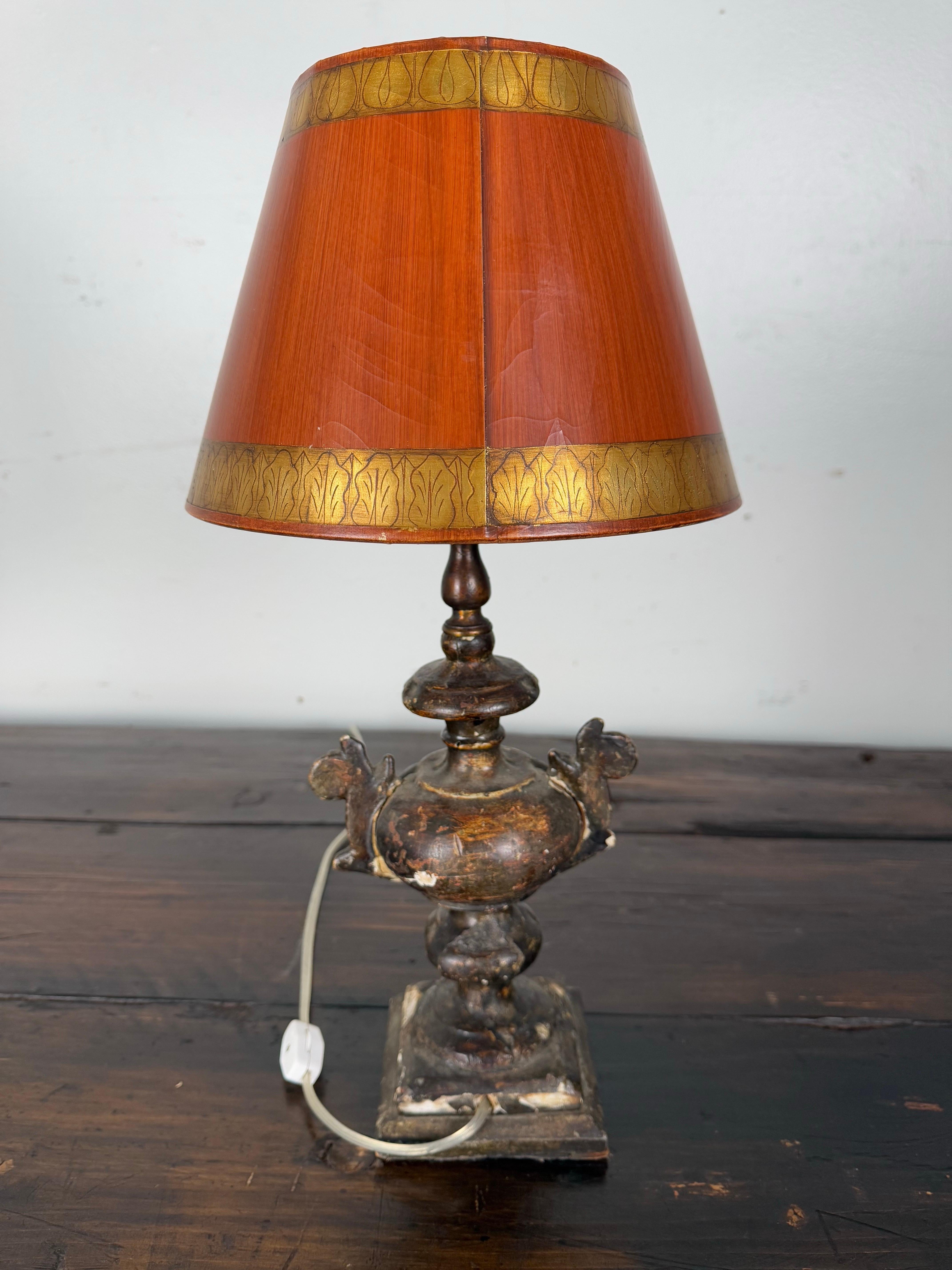 Italian Giltwood Urn Lamp w/ Parchment Shade For Sale 4