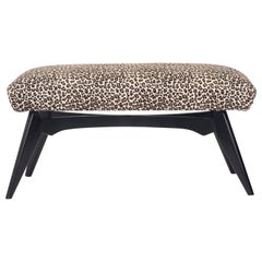 Vintage Italian Gio Ponti Inspired Bench Upholstered in Leopard Print Hair Hide