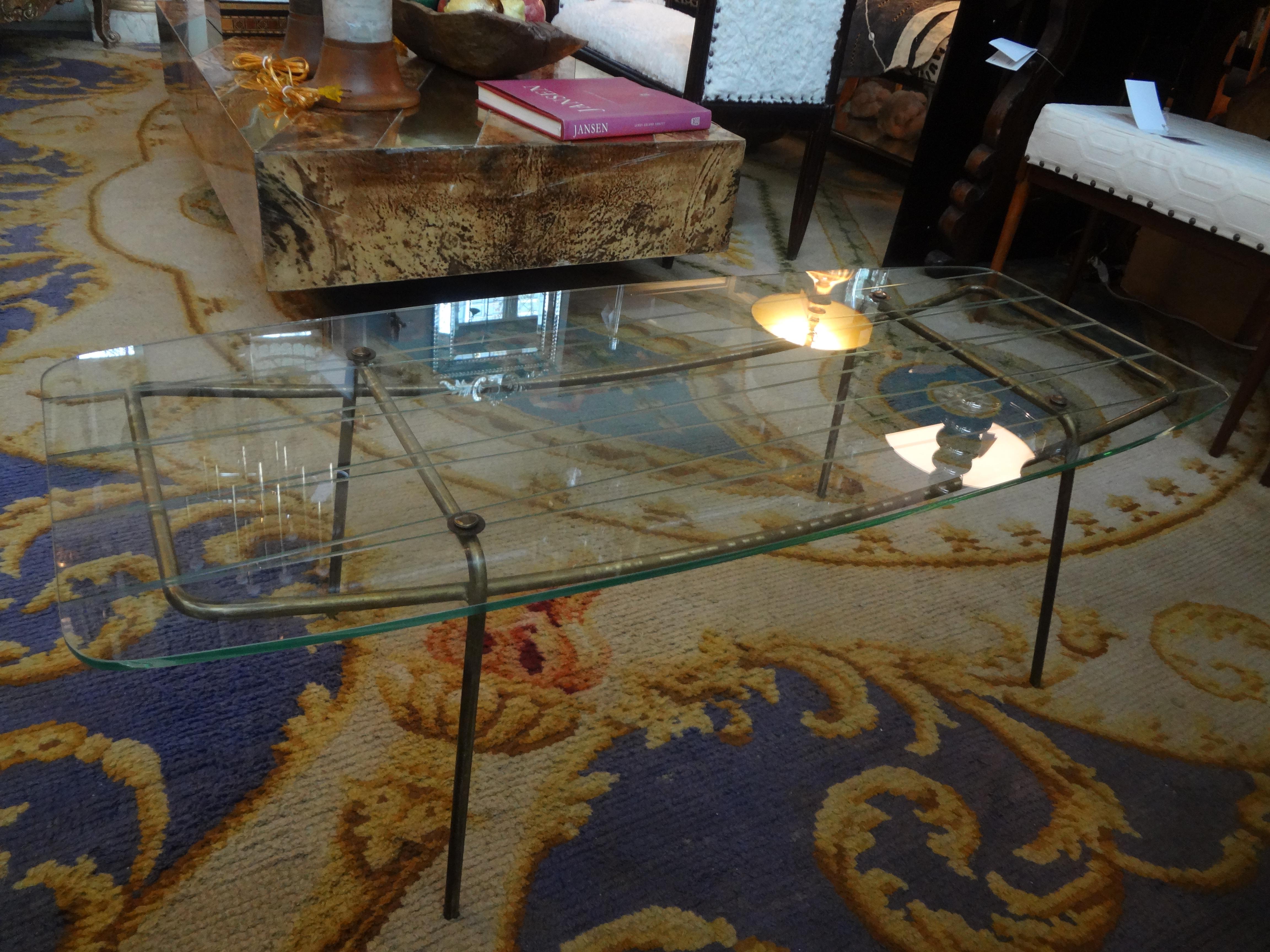 Italian Gio Ponti Inspired Bronze and Glass Cocktail Table In Good Condition For Sale In Houston, TX