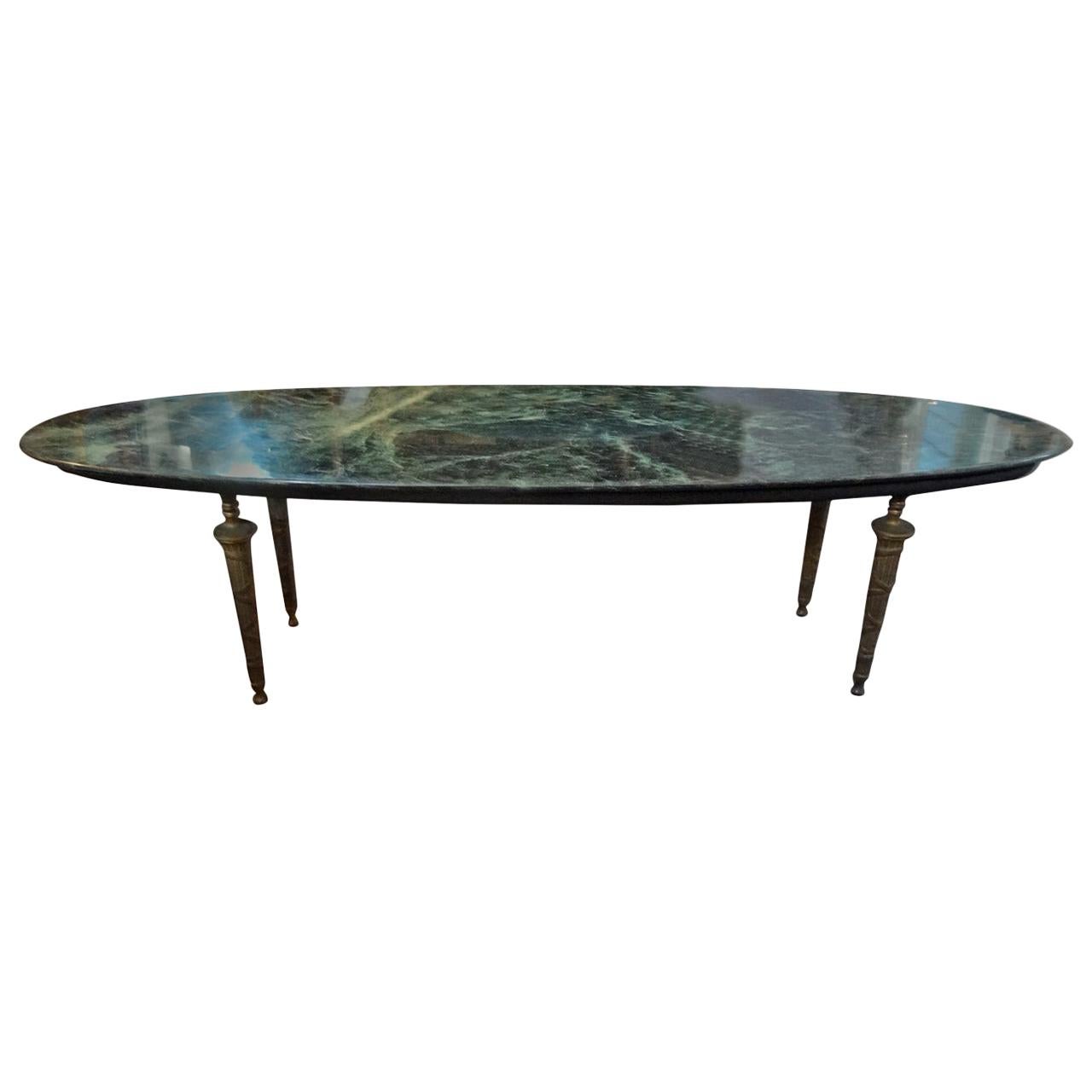 Italian Gio Ponti Inspired Neoclassical Bronze and Marble Cocktail Table