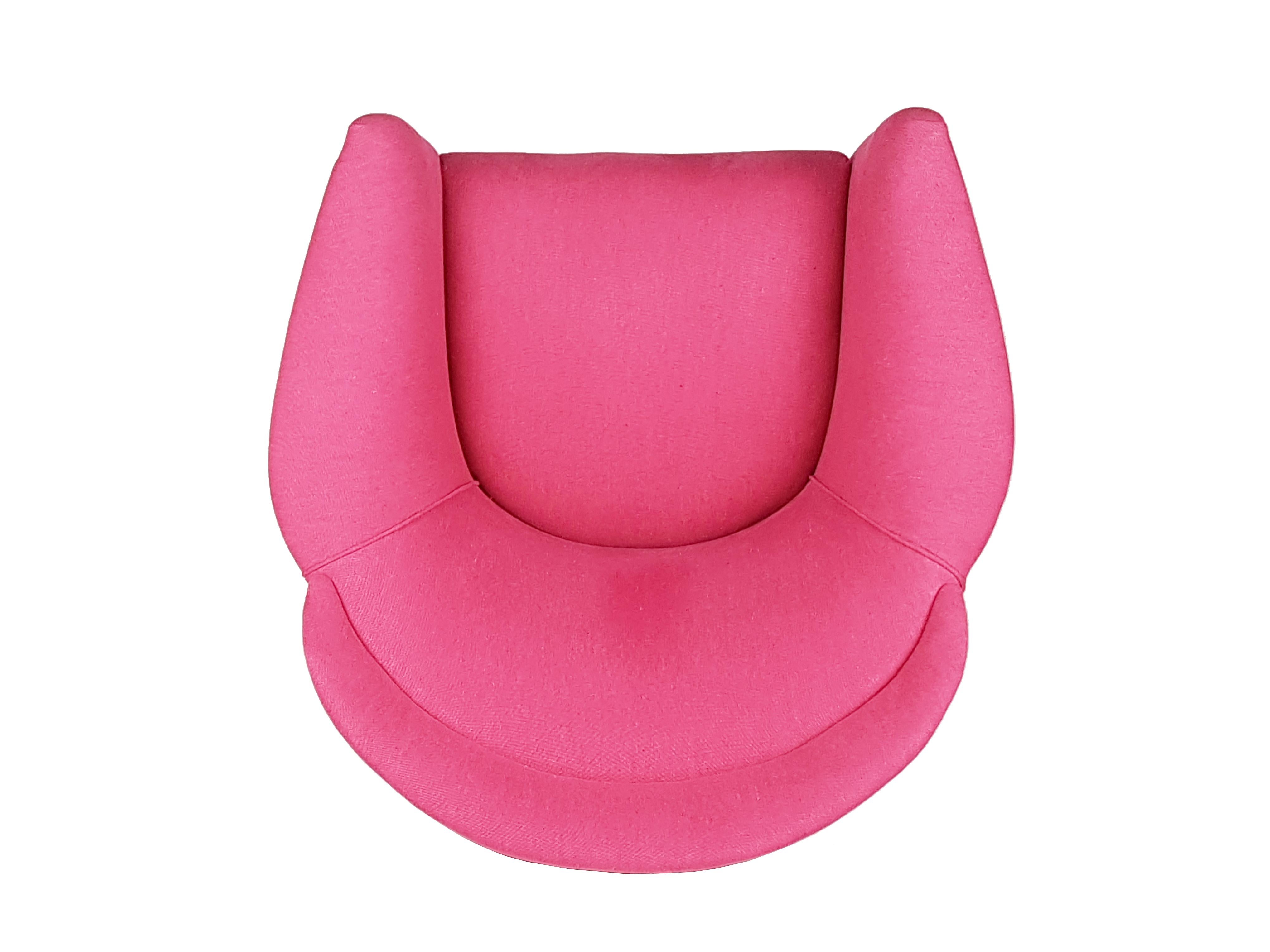 Fabric Italian Ico Parisi Style 1950s Pink Cushioned Armchair For Sale