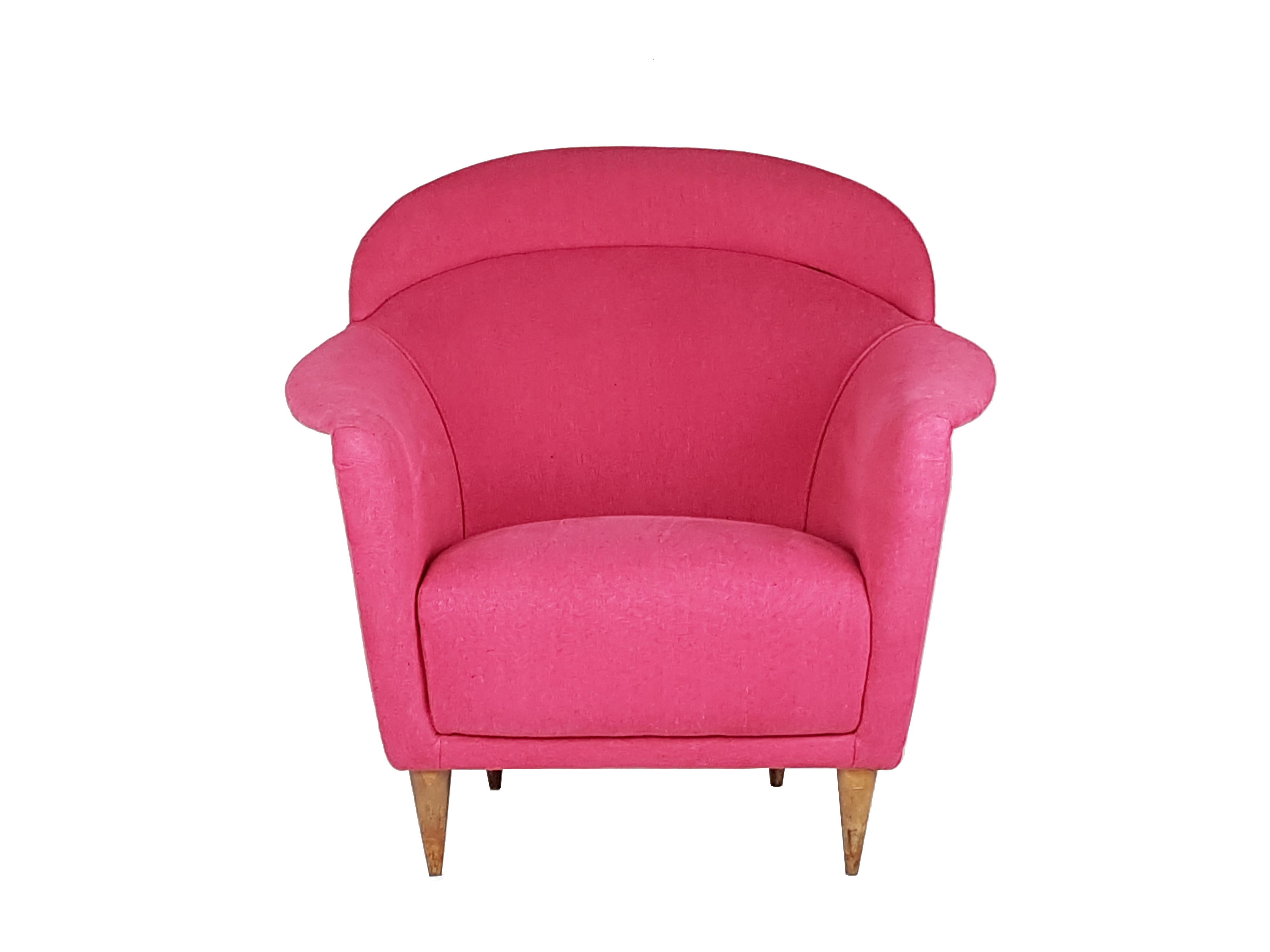 Italian Ico Parisi Style 1950s Pink Cushioned Armchair For Sale 1