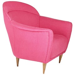 Italian Gio Ponti Style 1950s Pink Cushioned Armchair