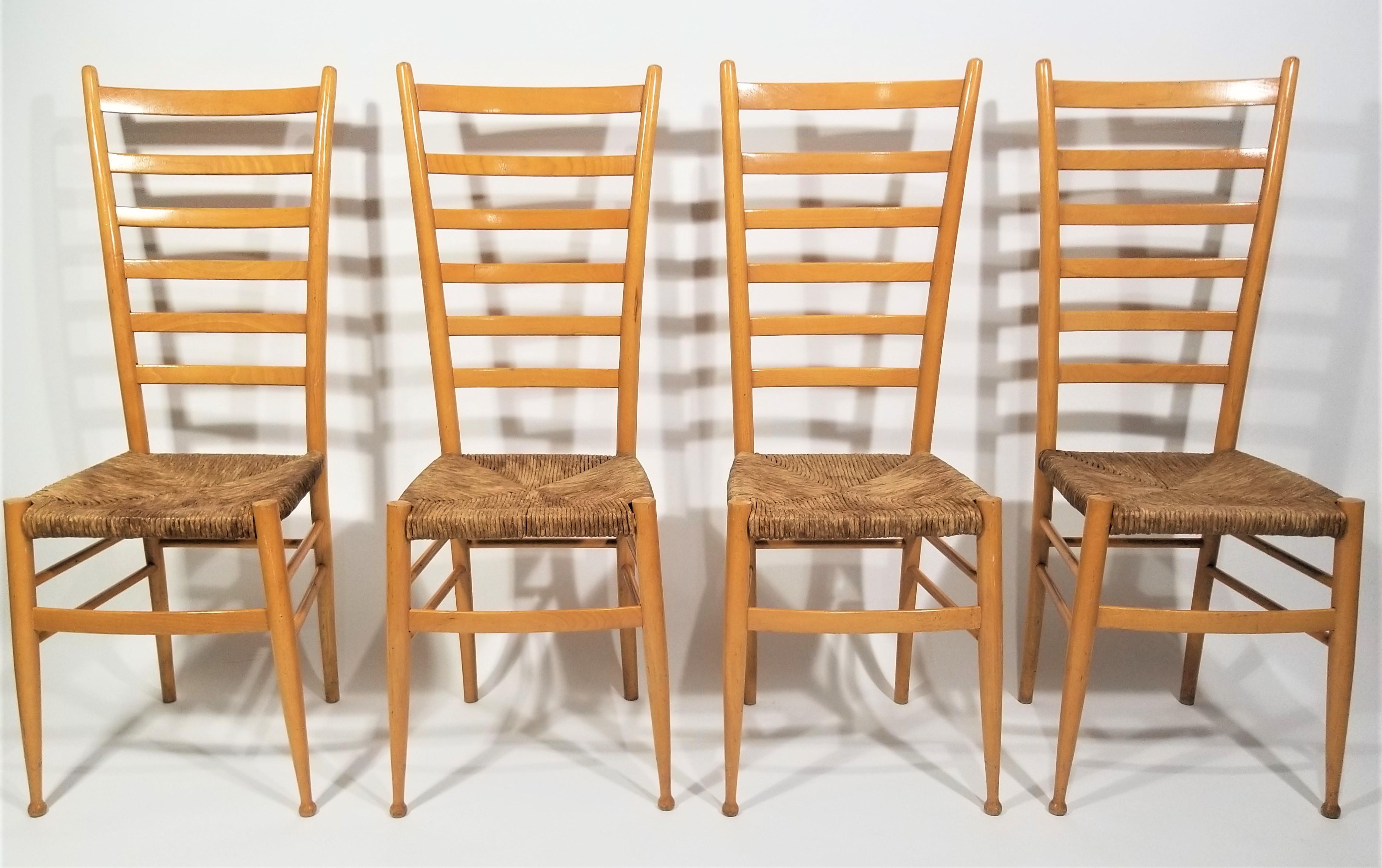 Italian Gio  Ponti Style Tall Ladder Back Chairs 1970s Made in Italy  For Sale 8