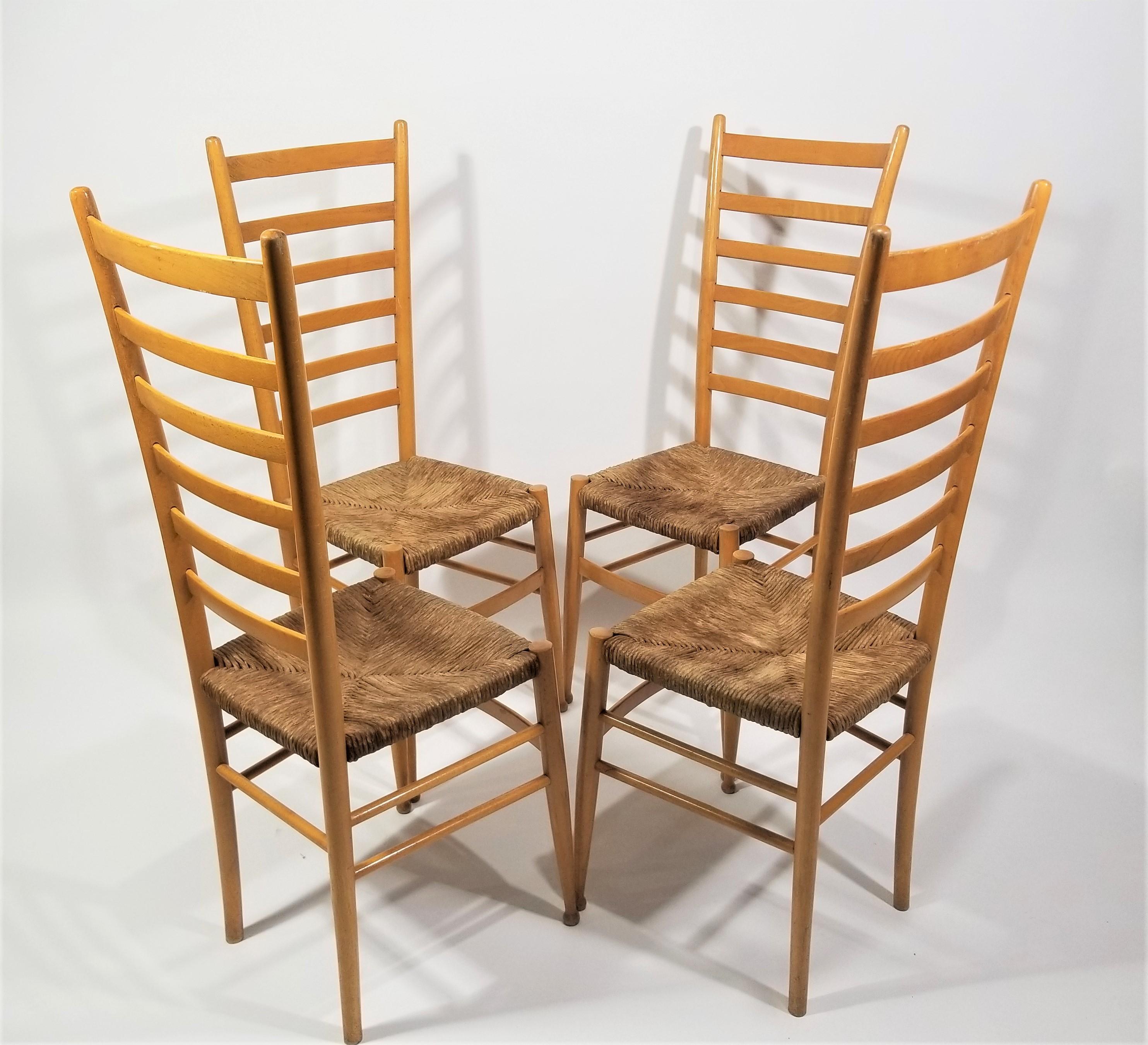 Italian Gio  Ponti Style Tall Ladder Back Chairs 1970s Made in Italy  For Sale 9