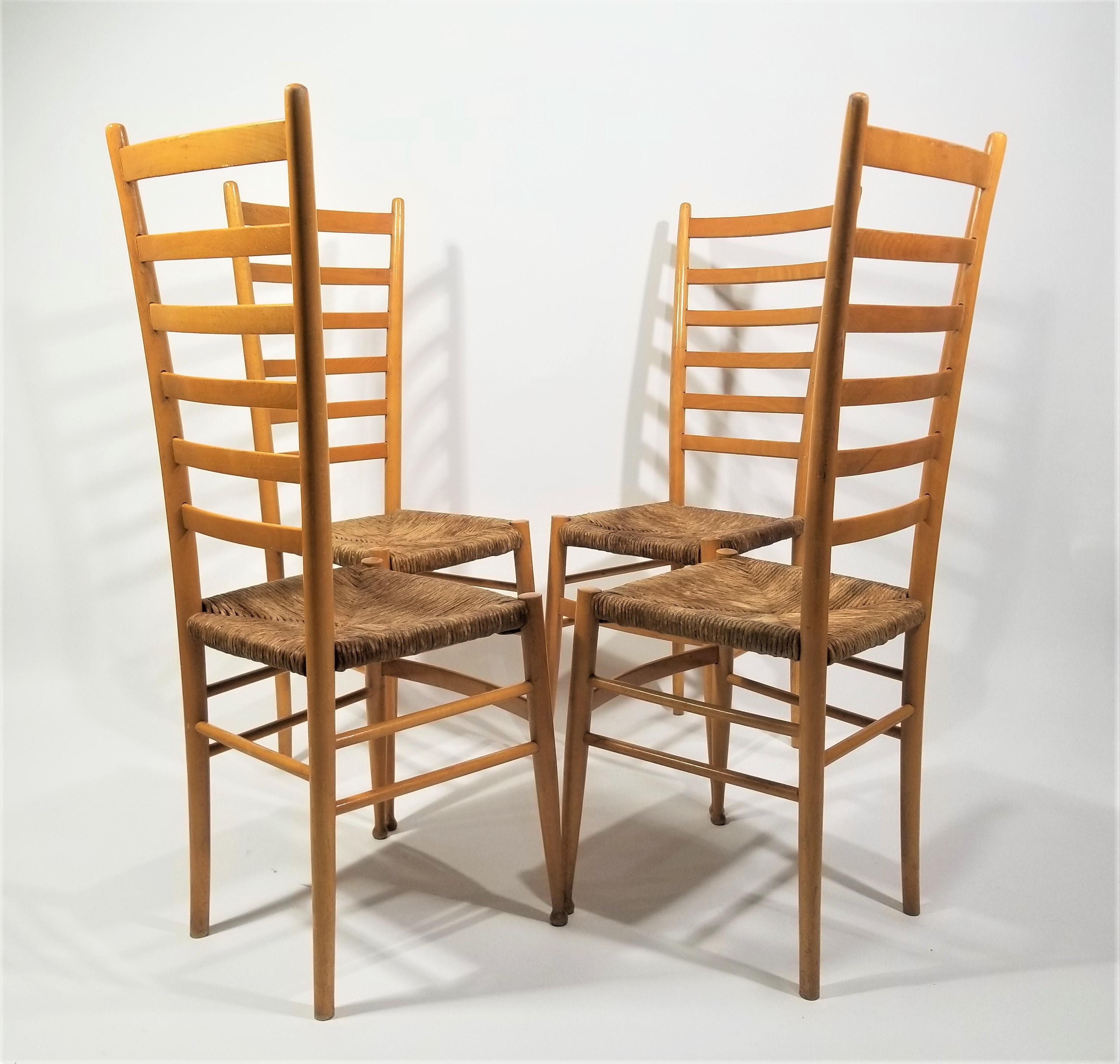 Italian Gio  Ponti Style Tall Ladder Back Chairs 1970s Made in Italy  In Good Condition For Sale In New York, NY