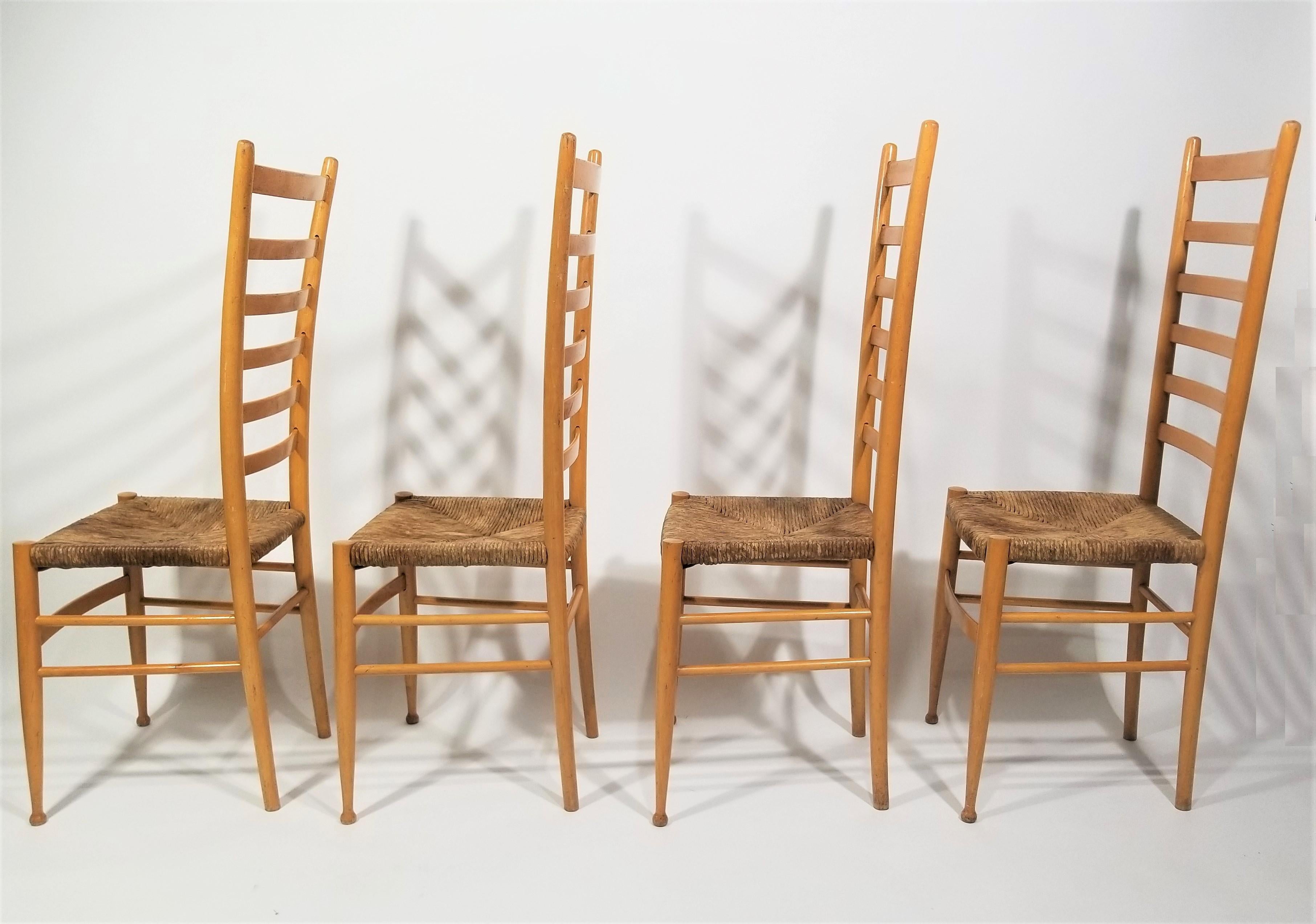 Italian Gio  Ponti Style Tall Ladder Back Chairs 1970s Made in Italy  For Sale 1