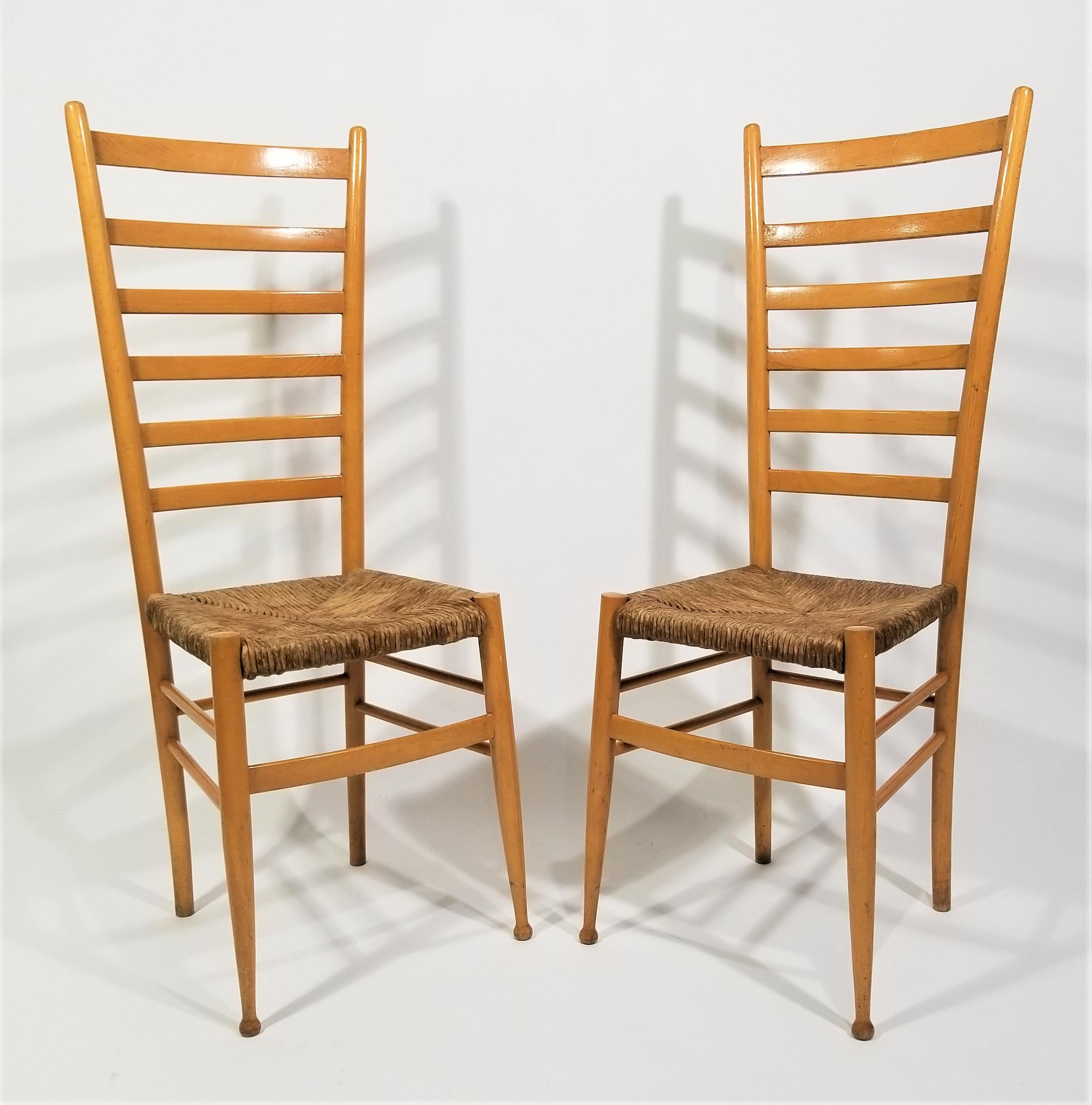 Italian Gio  Ponti Style Tall Ladder Back Chairs 1970s Made in Italy  For Sale 3
