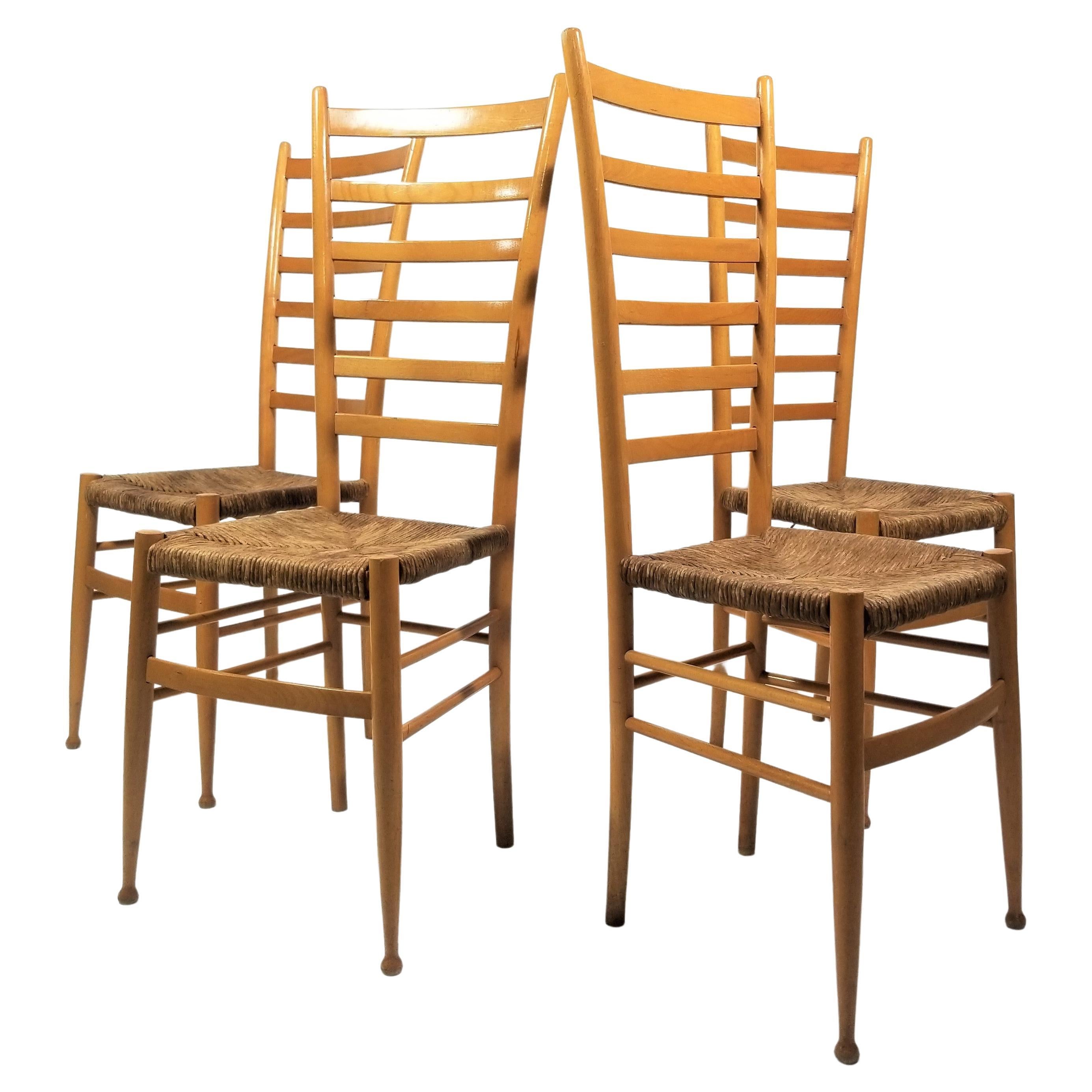 Italian Gio  Ponti Style Tall Ladder Back Chairs 1970s Made in Italy  For Sale