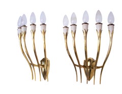 Italian Gio Ponti Style Wall Lights Golden Brass, Italy, 1950s