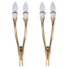 Italian Gio Ponti Style Wall Lights Golden Brass, Italy, 1950s