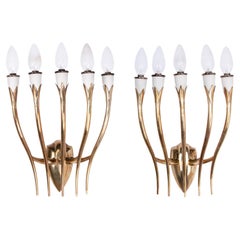 Italian Gio Ponti Style Wall Lights Golden Brass, Italy, 1950s