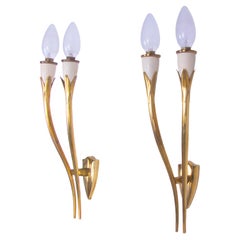 Italian Gio Ponti Style Wall Lights Golden Brass, Italy, 1950s