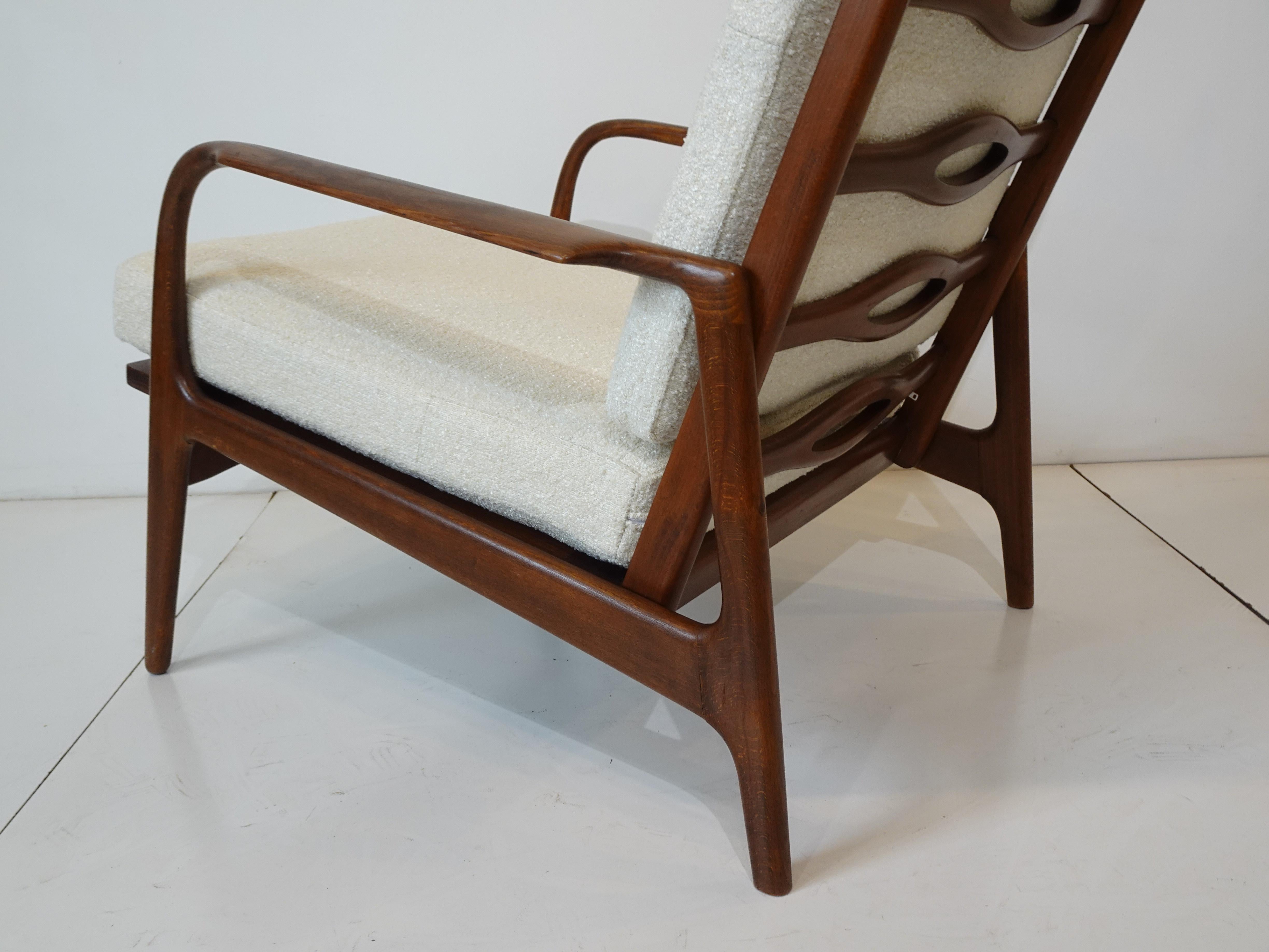 Upholstery Johannes Anderesn styled Walnut Framed Lounge Chair with Boucle Fabric For Sale