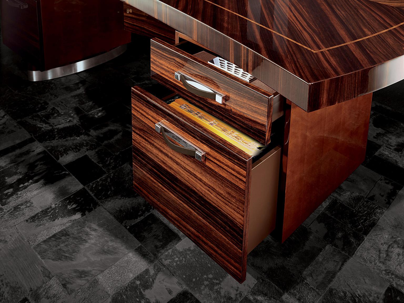 Hand-Crafted Italian Giorgio Collection Presidential Desk with Return Ebony Macassar Wood For Sale