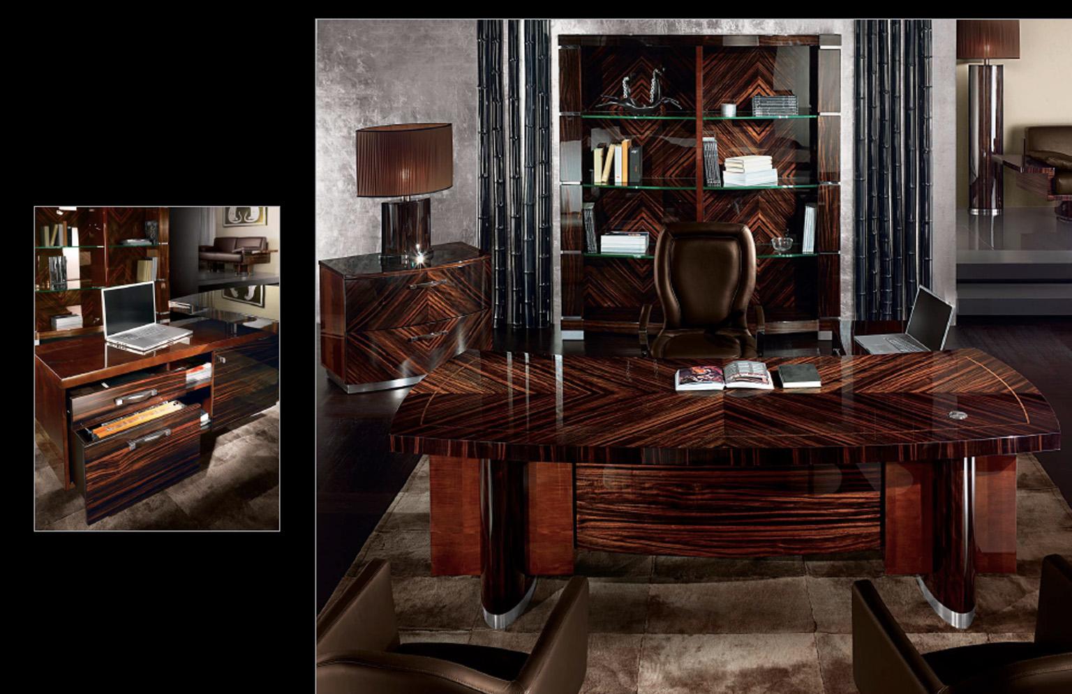 Acier inoxydable Bureau présidentiel italien Giorgio Collection avec retour en bois de macassar ébène en vente