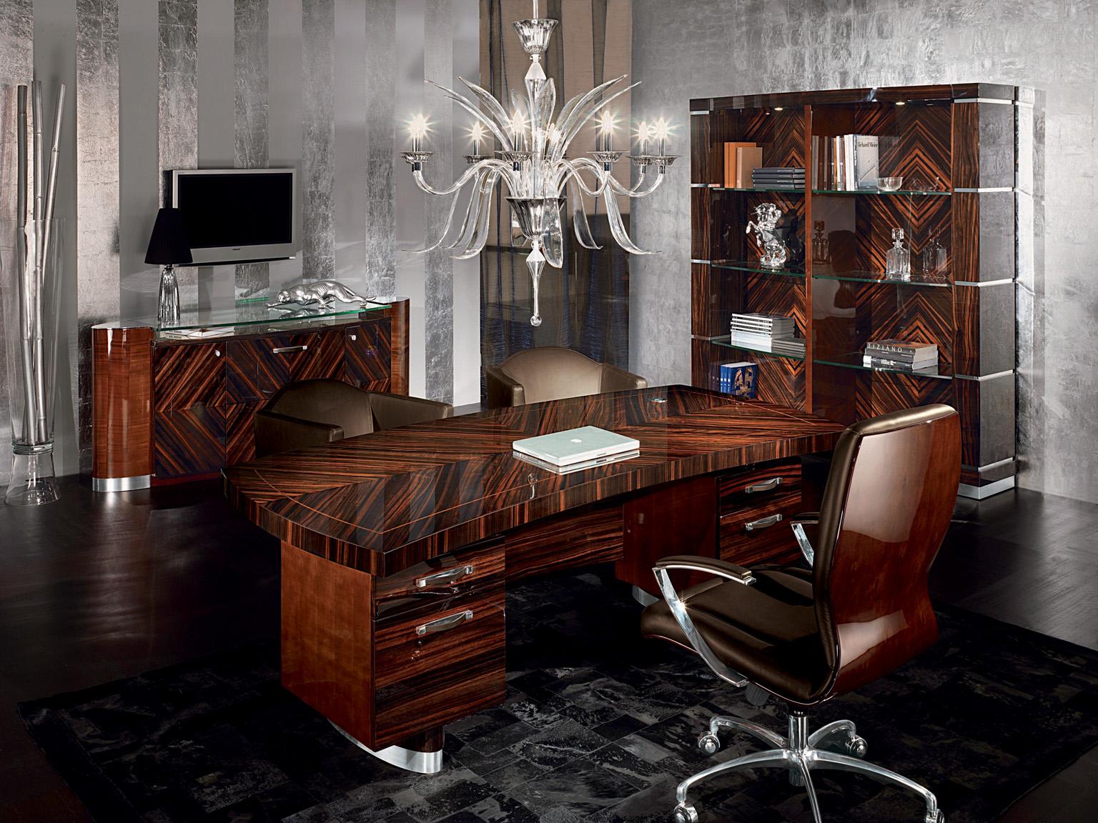 Contemporary Italian Giorgio Collection Presidential Desk with Return Ebony Macassar Wood For Sale