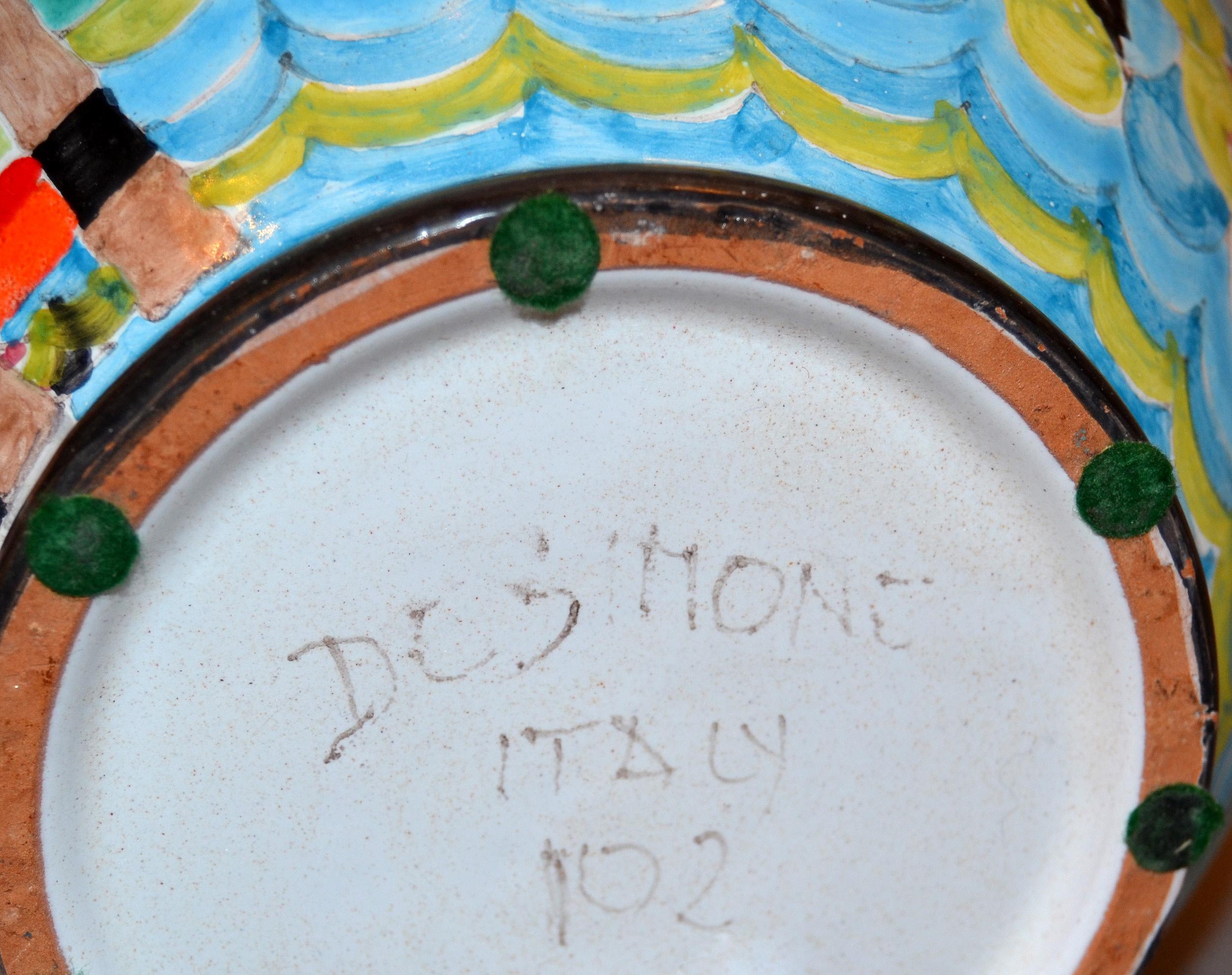 Italian Giovanni Desimone Hand Painted Art Pottery Bowl Handles Octopus, Italy 1