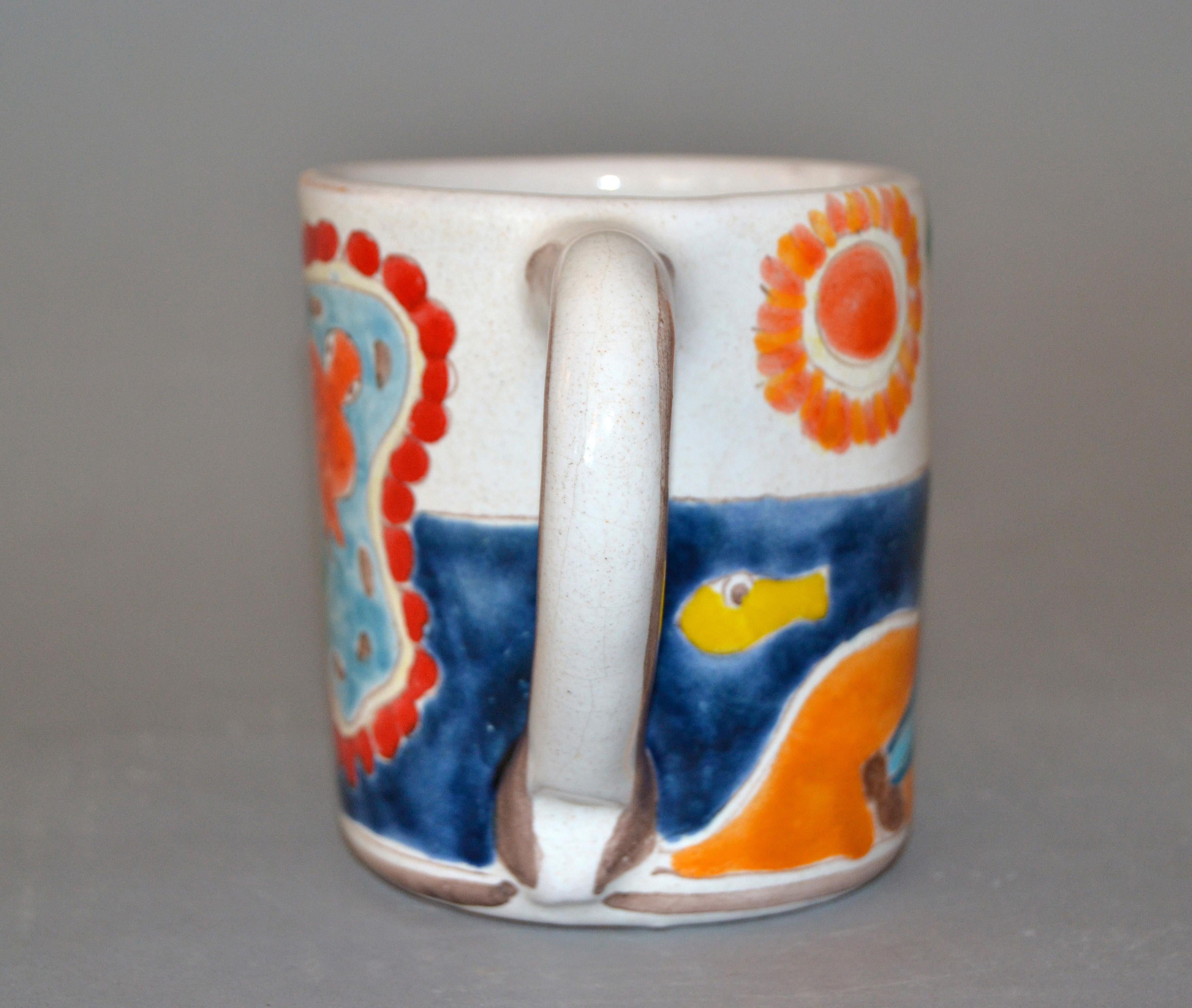 Italian Giovanni DeSimone Hand Painted Art Pottery Decor Mug, Cup Fish Family (Italienisch)