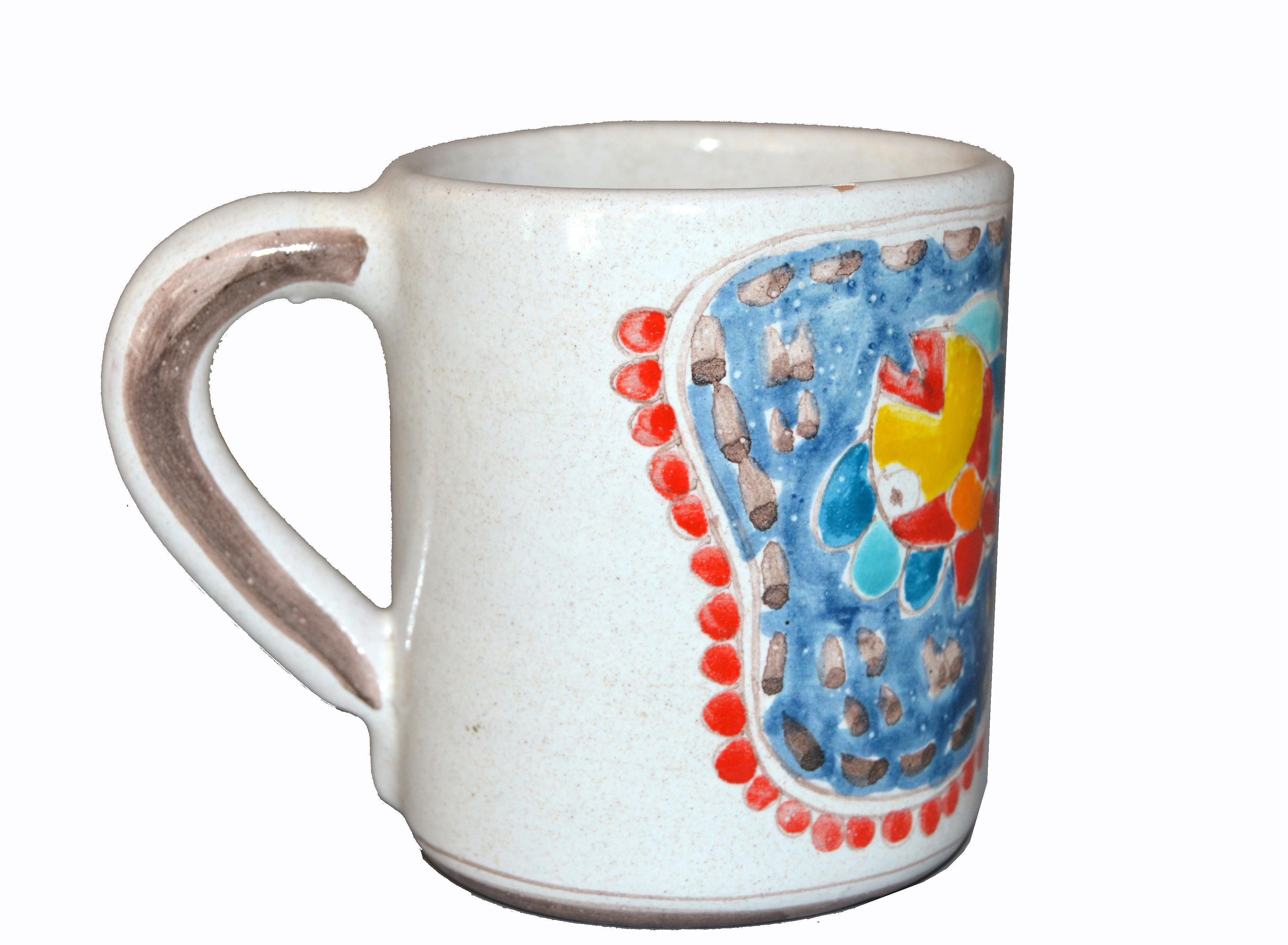 Glazed Italian Giovanni DeSimone Hand Painted Art Pottery Decor Mug, Cup Fisherman Net