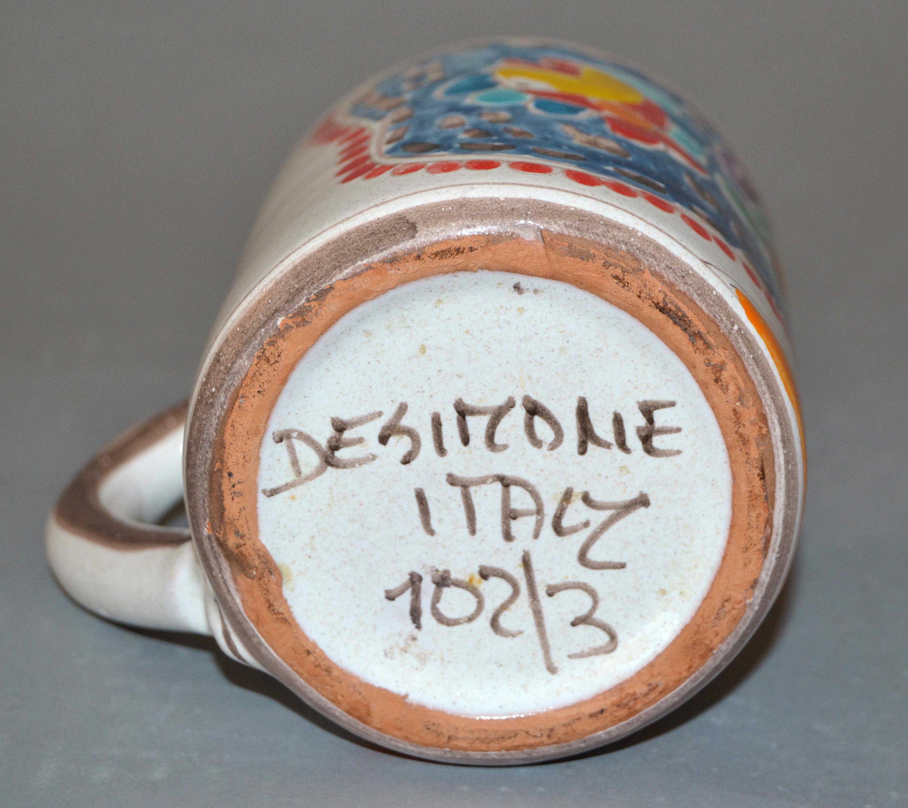 Italian Giovanni DeSimone Hand Painted Art Pottery Decor Mug, Cup Fisherman Net 2