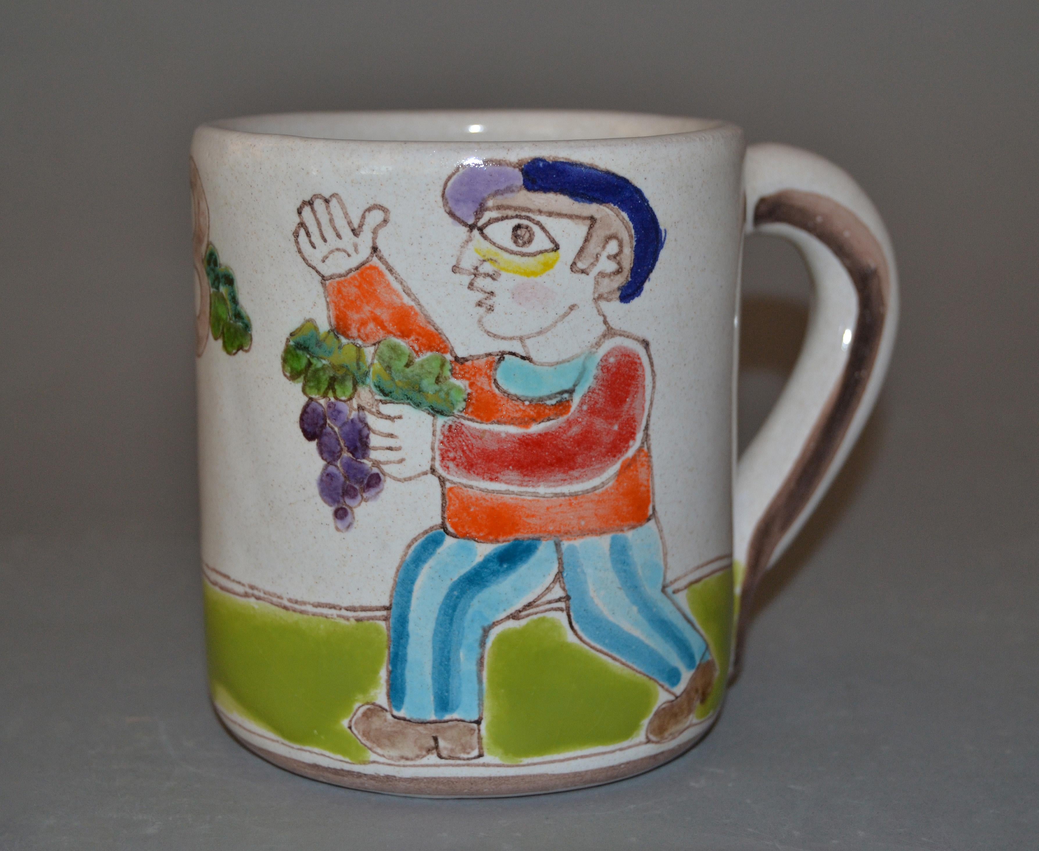Italian Giovanni Desimone Hand Painted Art Pottery Decor Mug, Cup Grape Picker 1