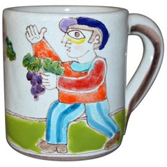 Italian Giovanni Desimone Hand Painted Art Pottery Decor Mug, Cup Grape Picker