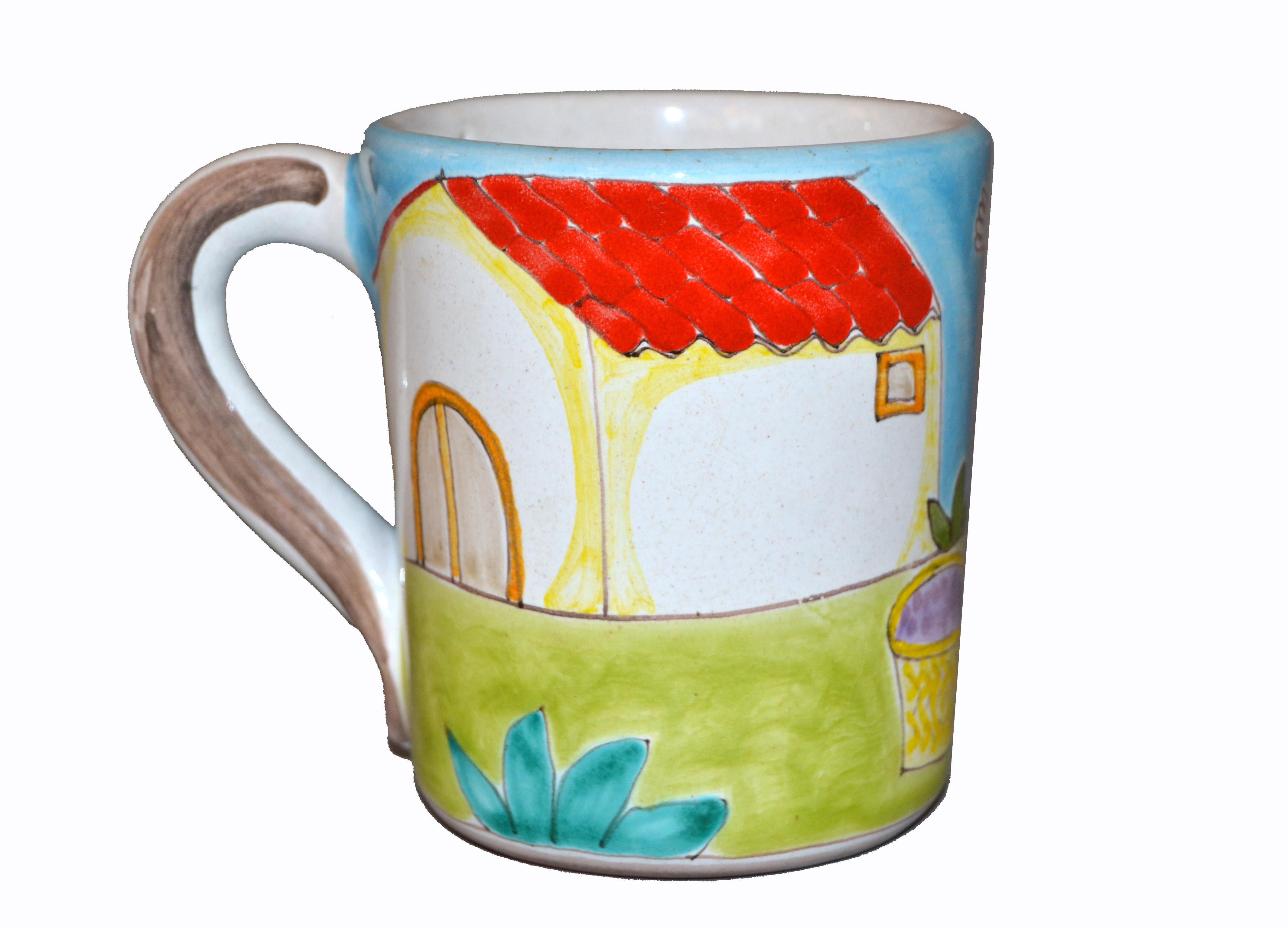 Italian Giovanni DeSimone Hand Painted Art Pottery Decor Mug, Cup Grape Stomper 3