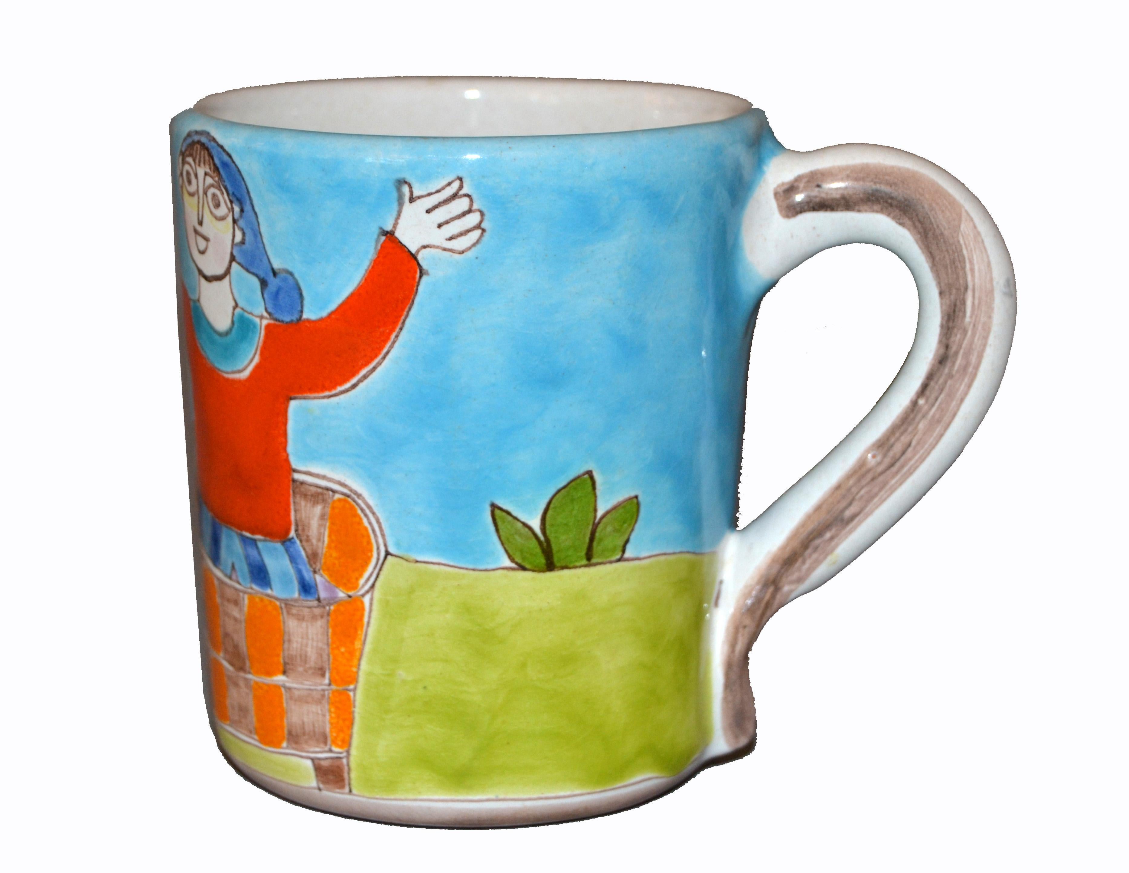 Glazed Italian Giovanni DeSimone Hand Painted Art Pottery Decor Mug, Cup Grape Stomper