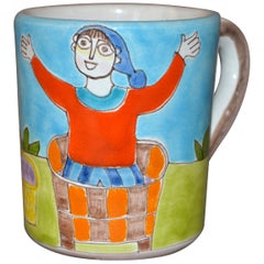 Italian Giovanni DeSimone Hand Painted Art Pottery Decor Mug, Cup Grape Stomper