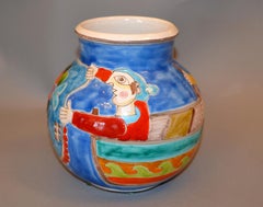 Giovanni DeSimone - Ciotola in ceramica dipinta a mano con reti e pescatori - Italia