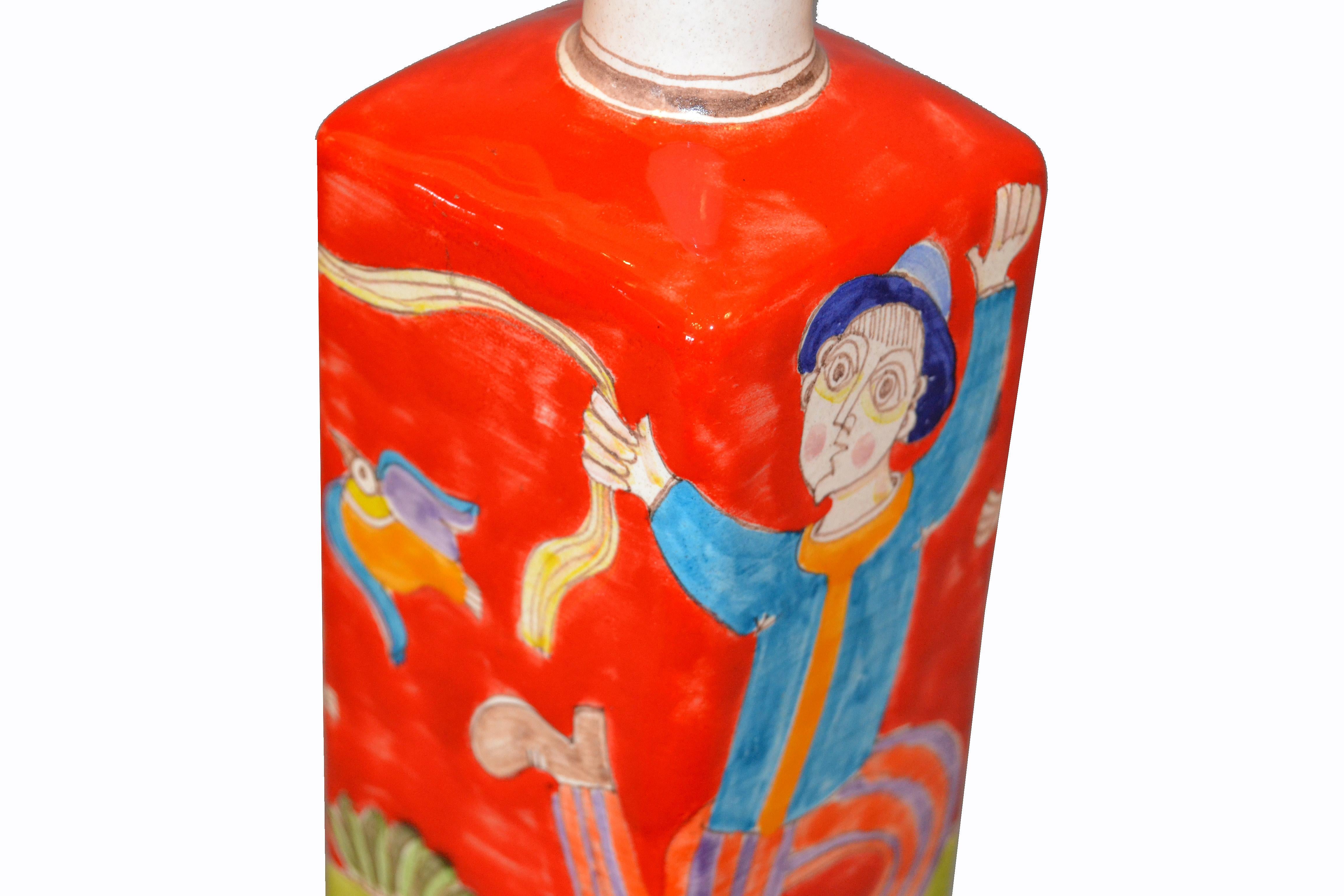 Italian Giovanni Desimone Hand Painted Art Pottery Red & Green Vase, Decanter 4