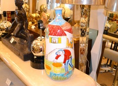 Italian Giovanni Desimone Hand Painted Big Art Pottery Flower Vase, Vessel Italy