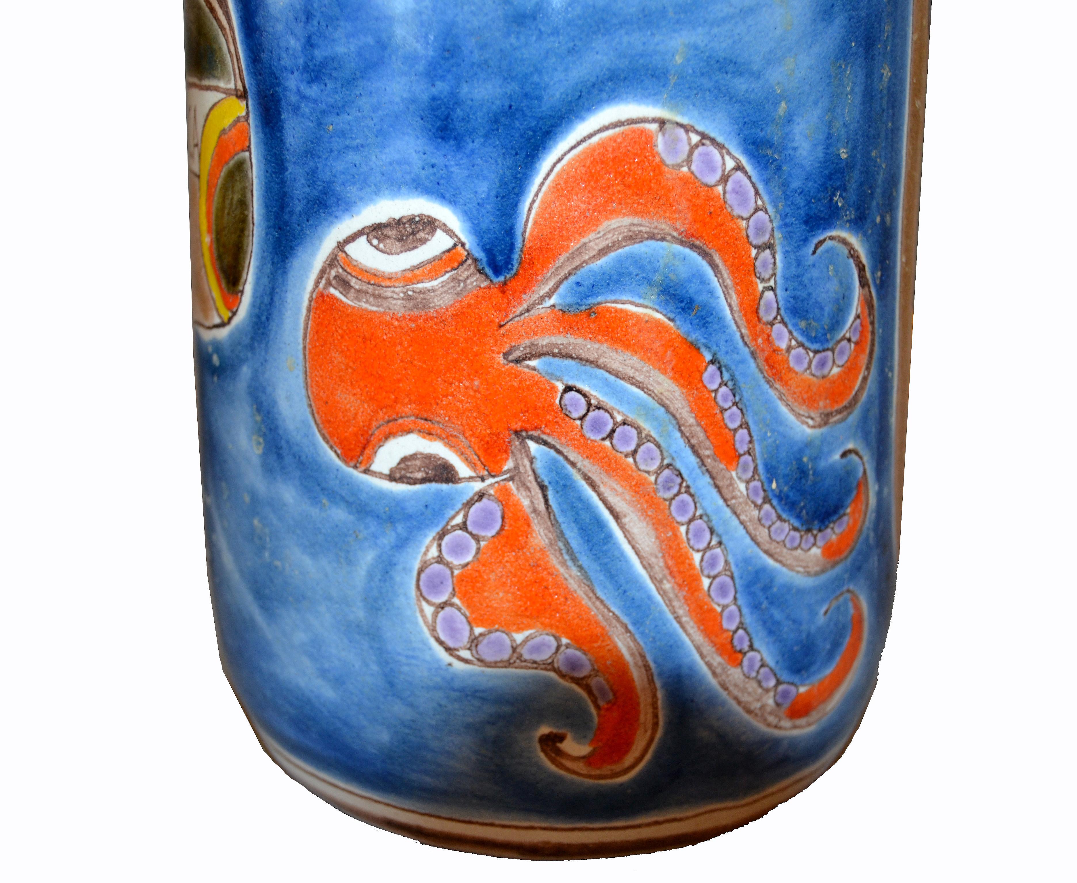 Italian Giovanni Desimone Hand Painted Big Art Pottery Flower Vase Vessel Italy For Sale 1