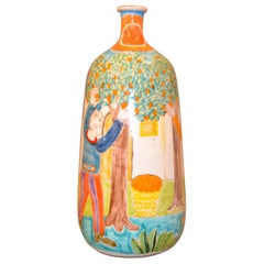 Vintage Italian Giovanni Desimone Hand Painted Big Art Pottery Flower Vase, Vessel Italy