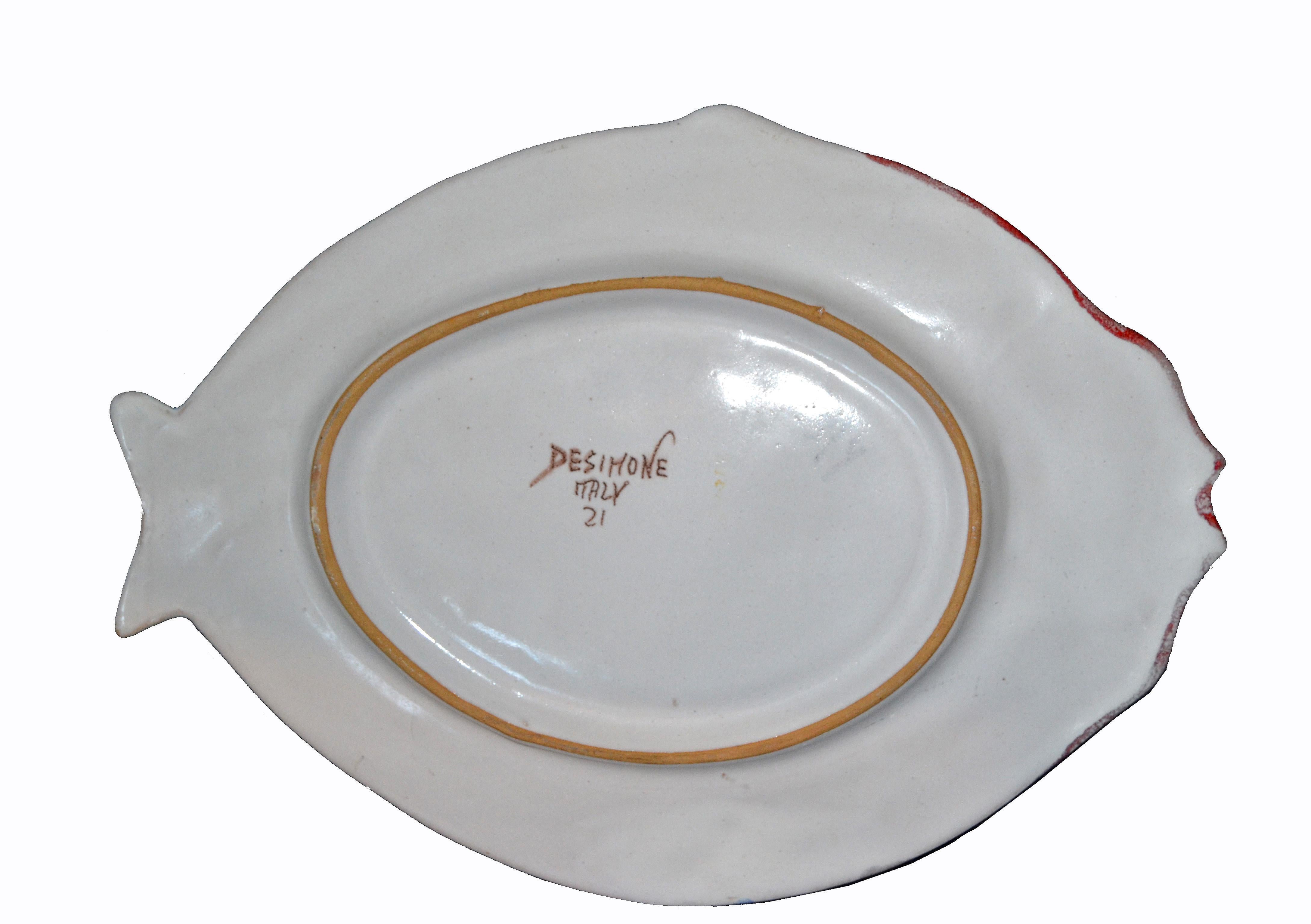 Italian Giovanni Desimone Hand Painted Pottery Fish Platter Serving Plate In Good Condition For Sale In Miami, FL