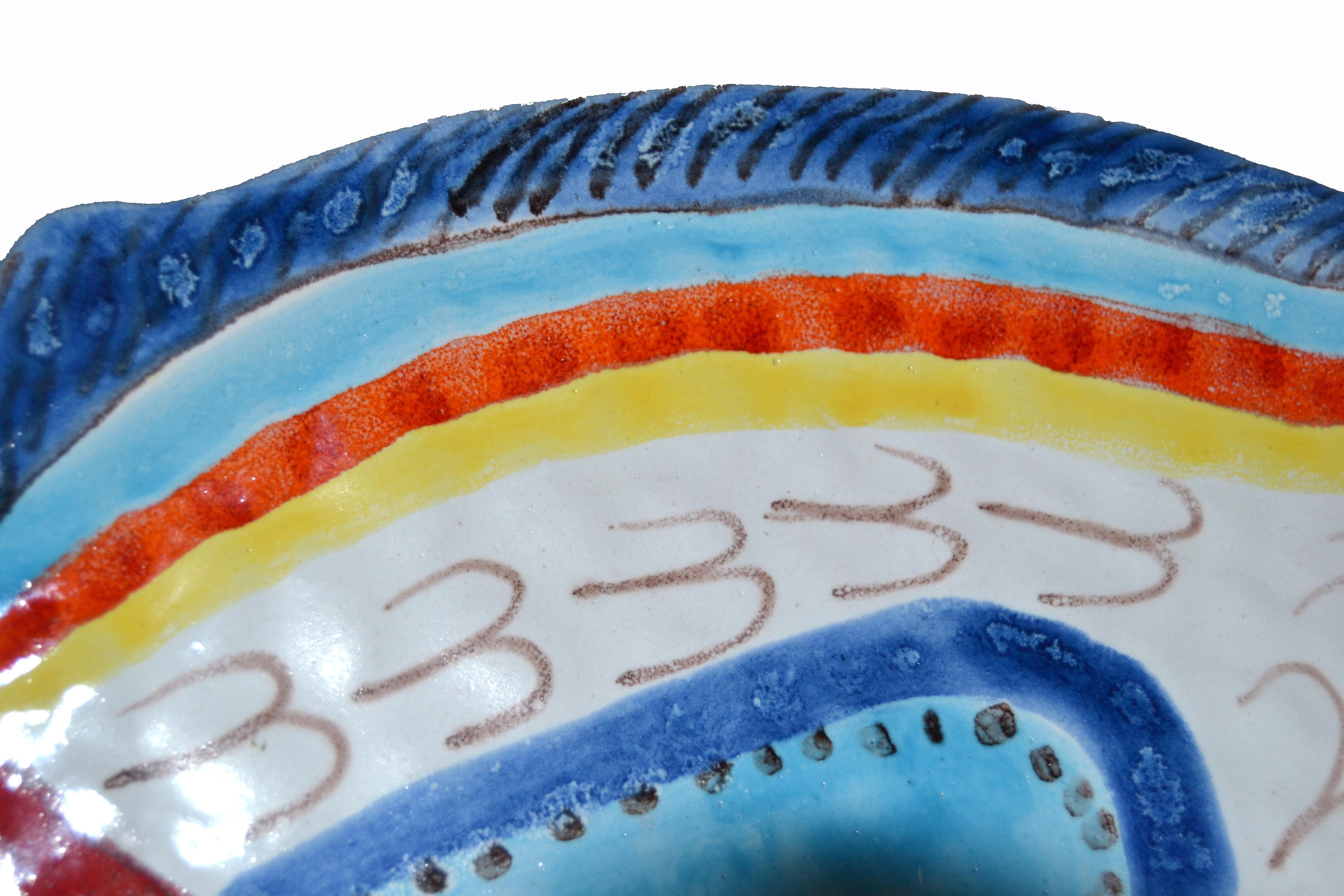 Late 20th Century Italian Giovanni Desimone Hand Painted Pottery Fish Platter Serving Plate For Sale