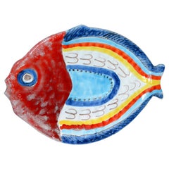 Retro Italian Giovanni Desimone Hand Painted Pottery Fish Platter Serving Plate