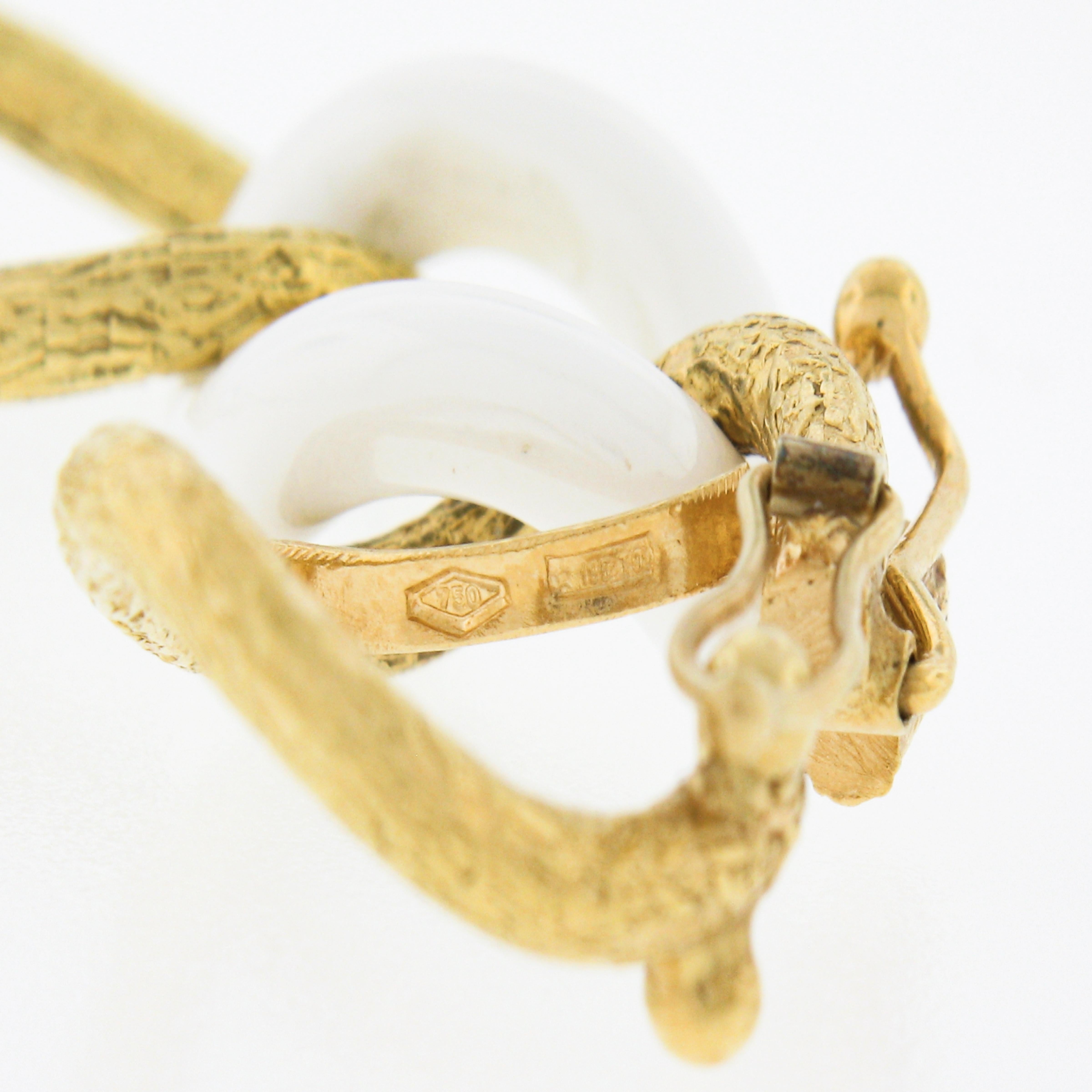 Women's Italian Giovanni Marchiso White Ceramic & 18k Gold Textured Link Chain Bracelet For Sale