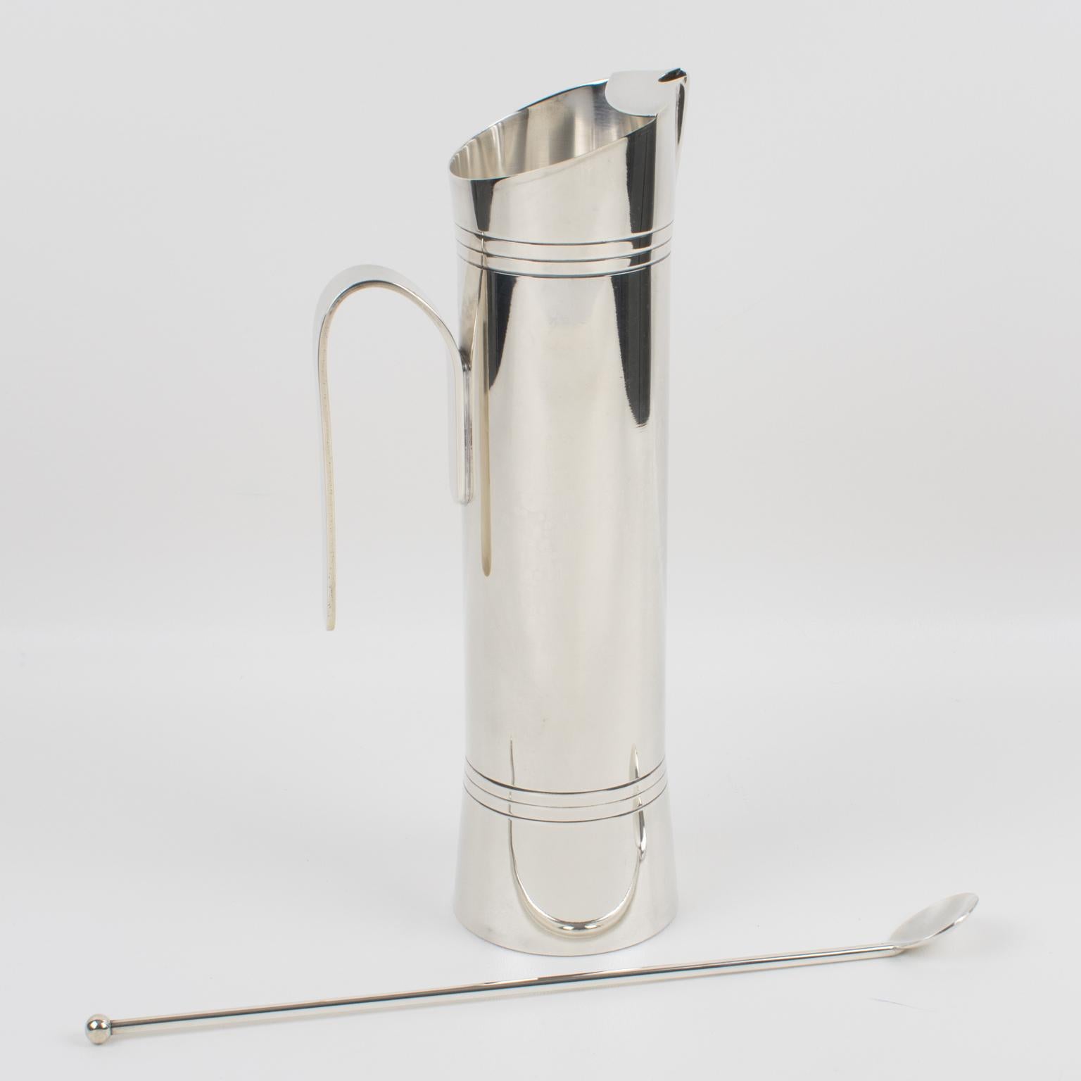 Mid-Century Modern Italian Giuliano Bossi Silver Plate Barware Cocktail Martini Pitcher