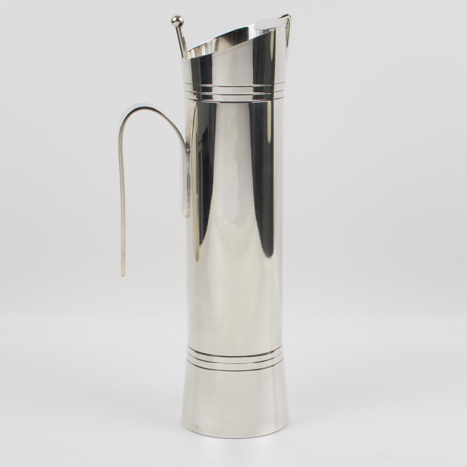 Italian Giuliano Bossi Silver Plate Barware Cocktail Martini Pitcher In Excellent Condition In Atlanta, GA