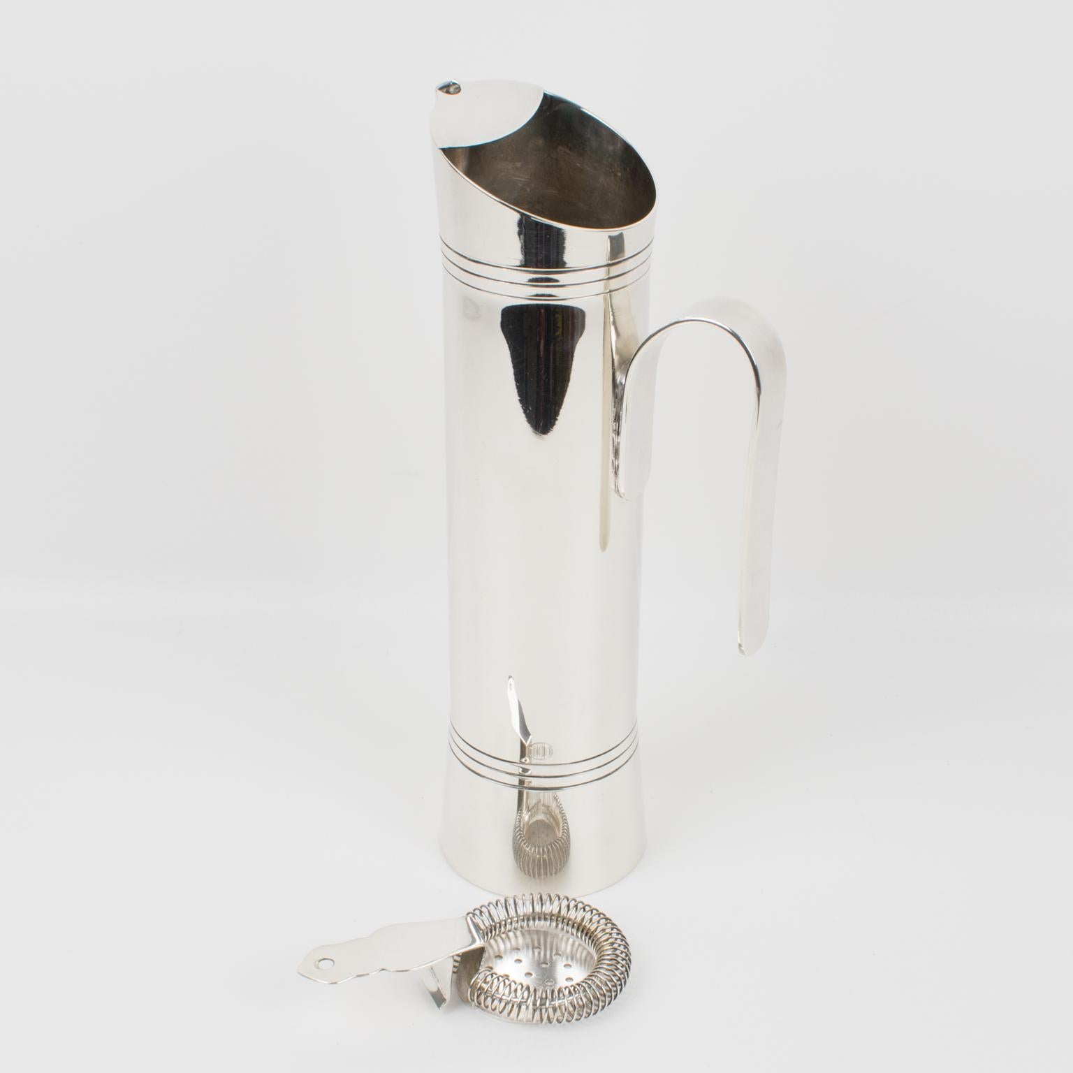 Late 20th Century Italian Giuliano Bossi Silver Plate Barware Cocktail Martini Pitcher