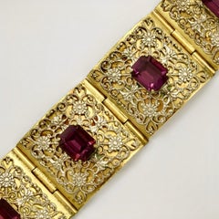 Italian Giuliano Fratti GM Gold Plated Filigree Bracelet with Mauve Glass Stones