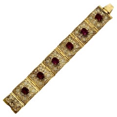 Vintage Italian Giuliano Fratti GM Gold Plated Filigree Bracelet with Mauve Glass Stones