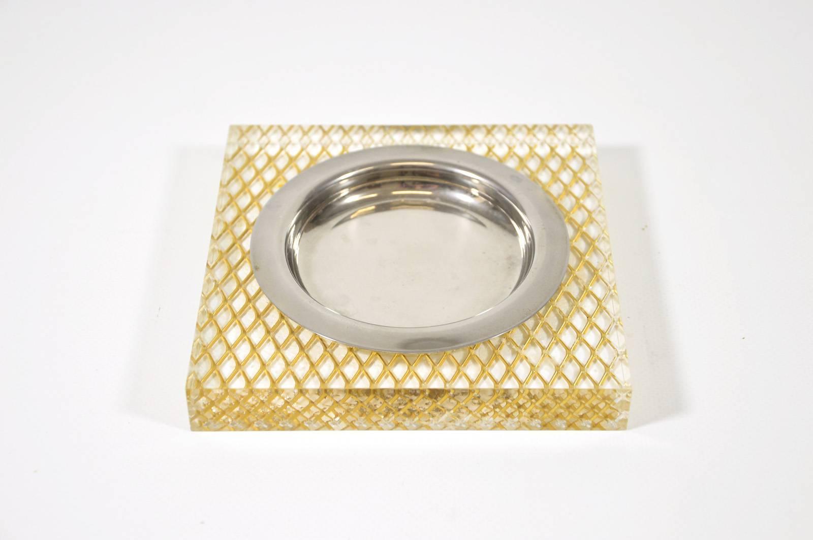 Late 20th Century Italian Glam Lucite Brass and Steel Pair of Ashtrays, 1970s