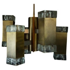 Italian glass and brass 12 lights chandelier produced by Sciolari in the 70s