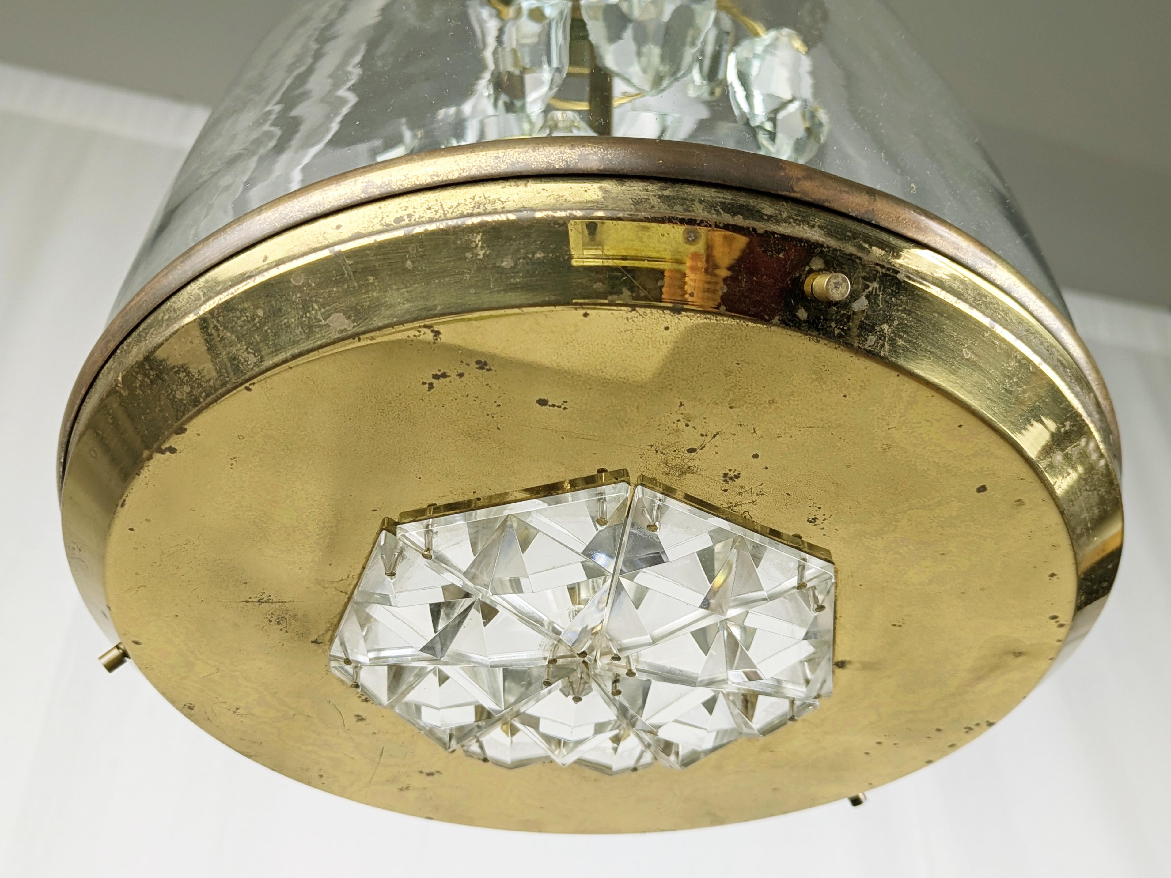 Mid-Century Modern Pendentif italien en verre et laiton des années 1950 dans le style d'Azucena en vente