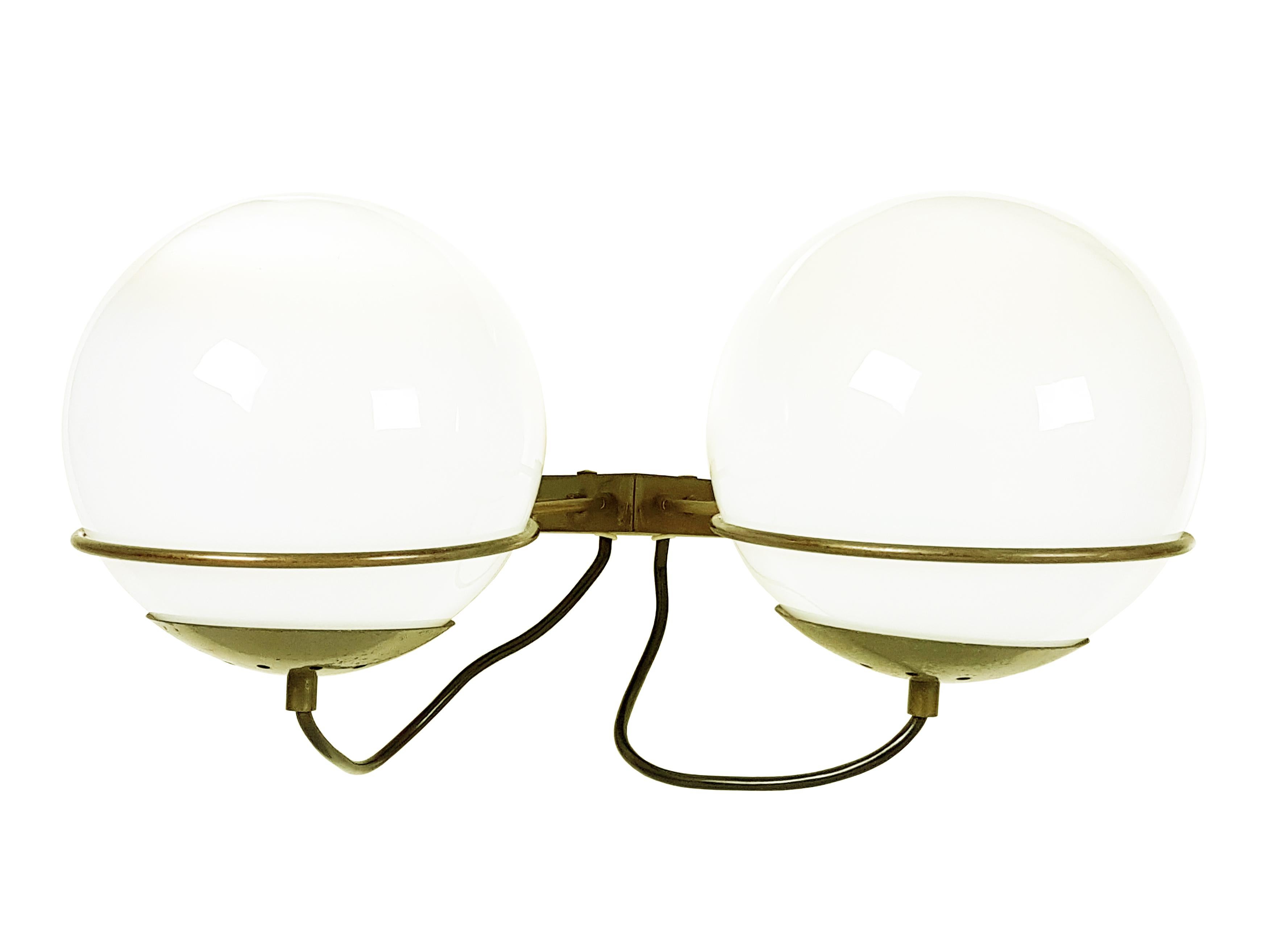 Space Age Italian Glass and Brass B519 Spherical Sconces from Candle, 1960s, Set of Two For Sale