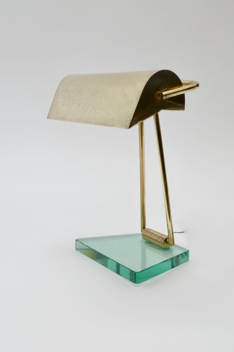 Italian glass and brass desk Lamp, 1940s with a very nice patina.